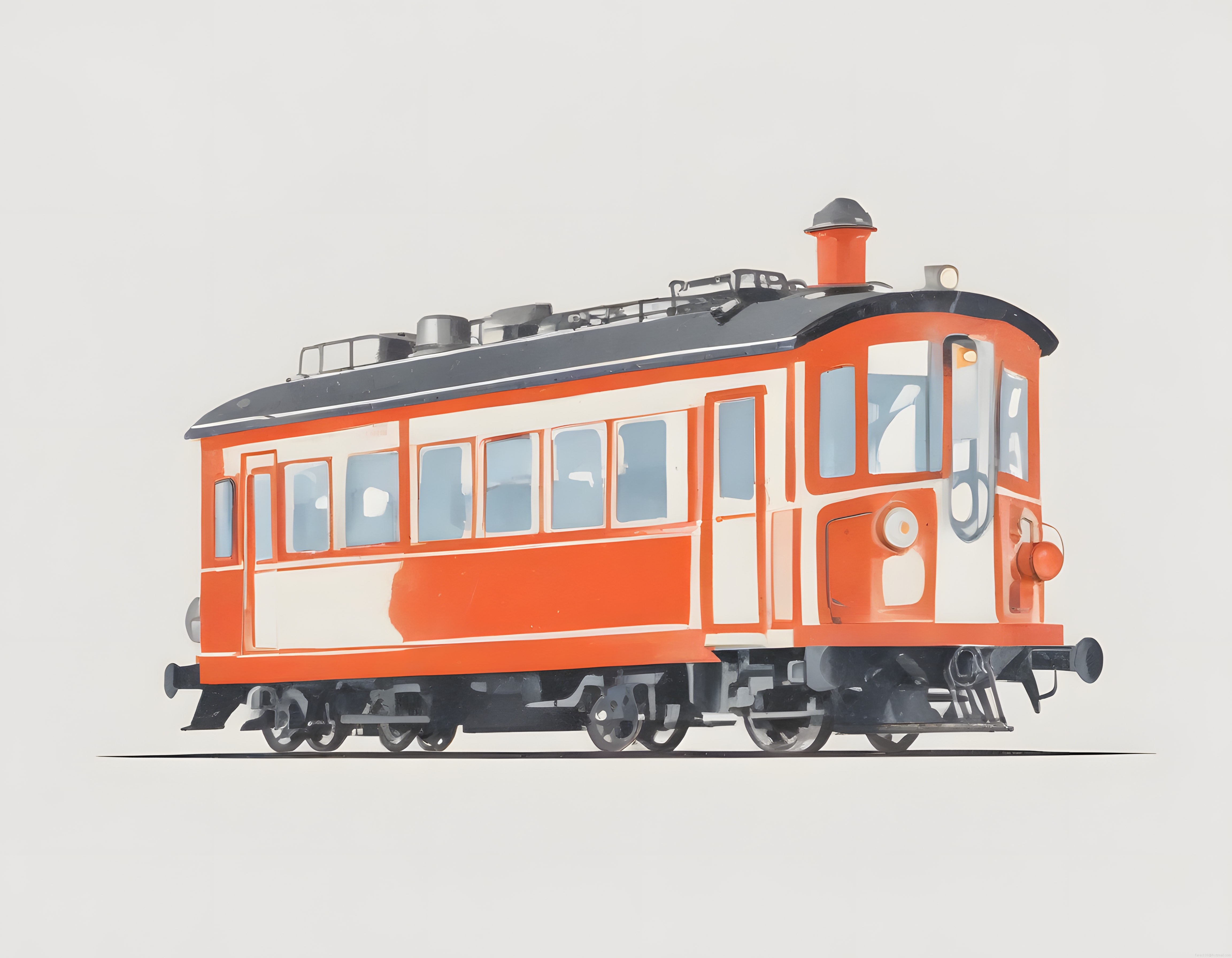 Nostaljik Turuncu Tramvayın Vintage Ruhlu Zamansız Dijital Suluboya Çizimi