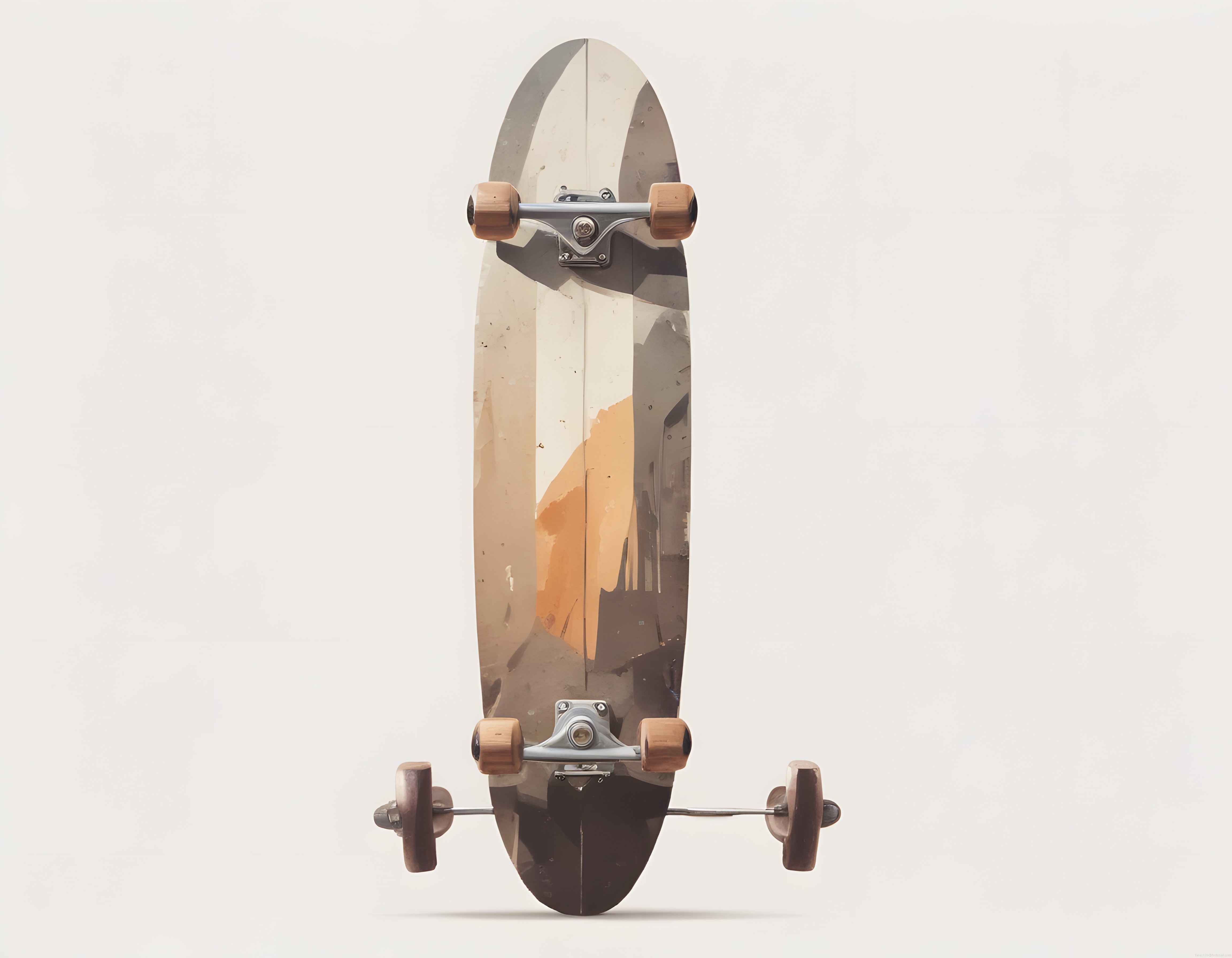 Nostaljik ve Sanatsal Dokulu Longboard ile Kaykay Ekipmanlarının Şık Sunumu