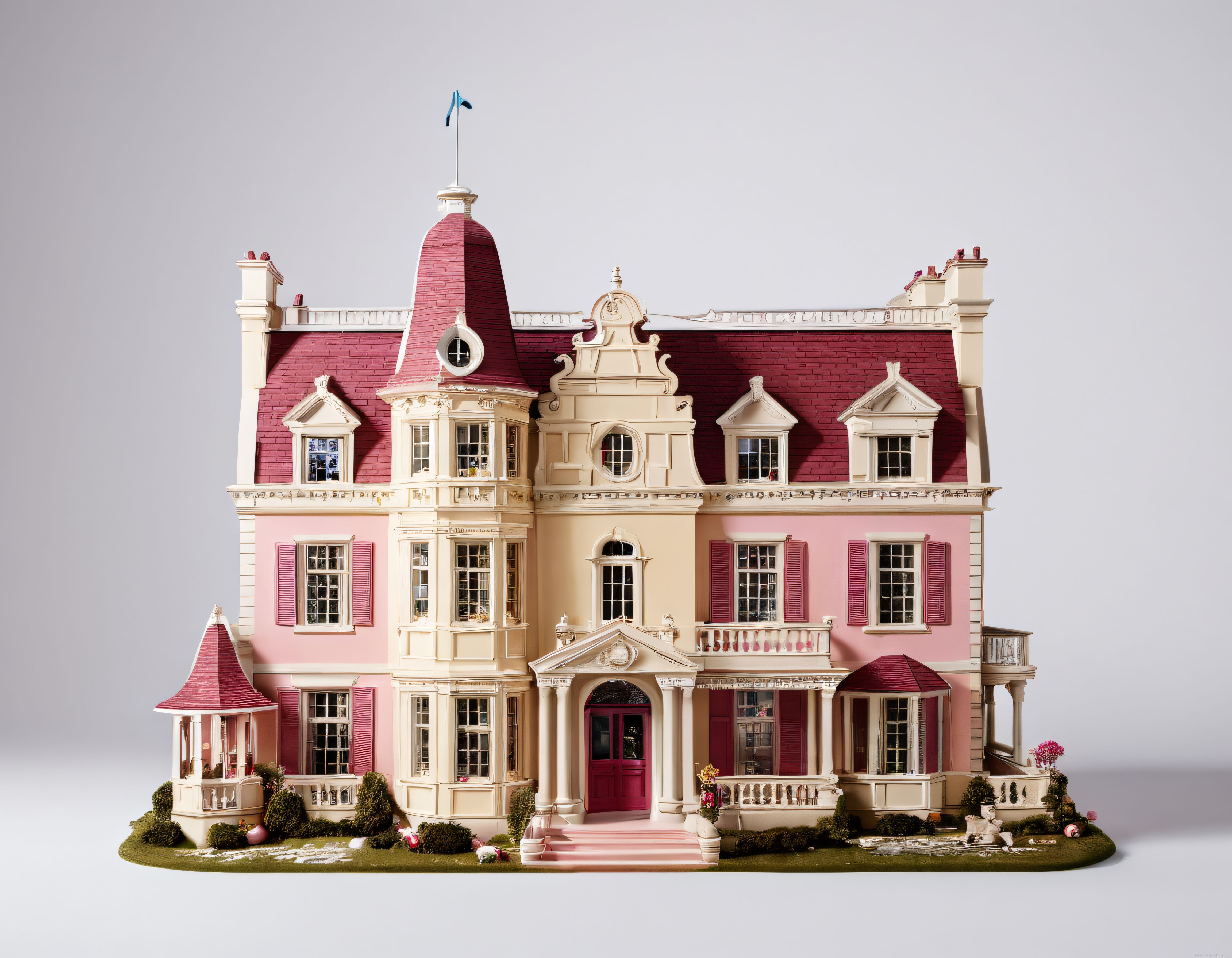 Nostaljik Viktorya Tarzı Pembe Bebek Evi Maketi ve Minyatür Bahçe