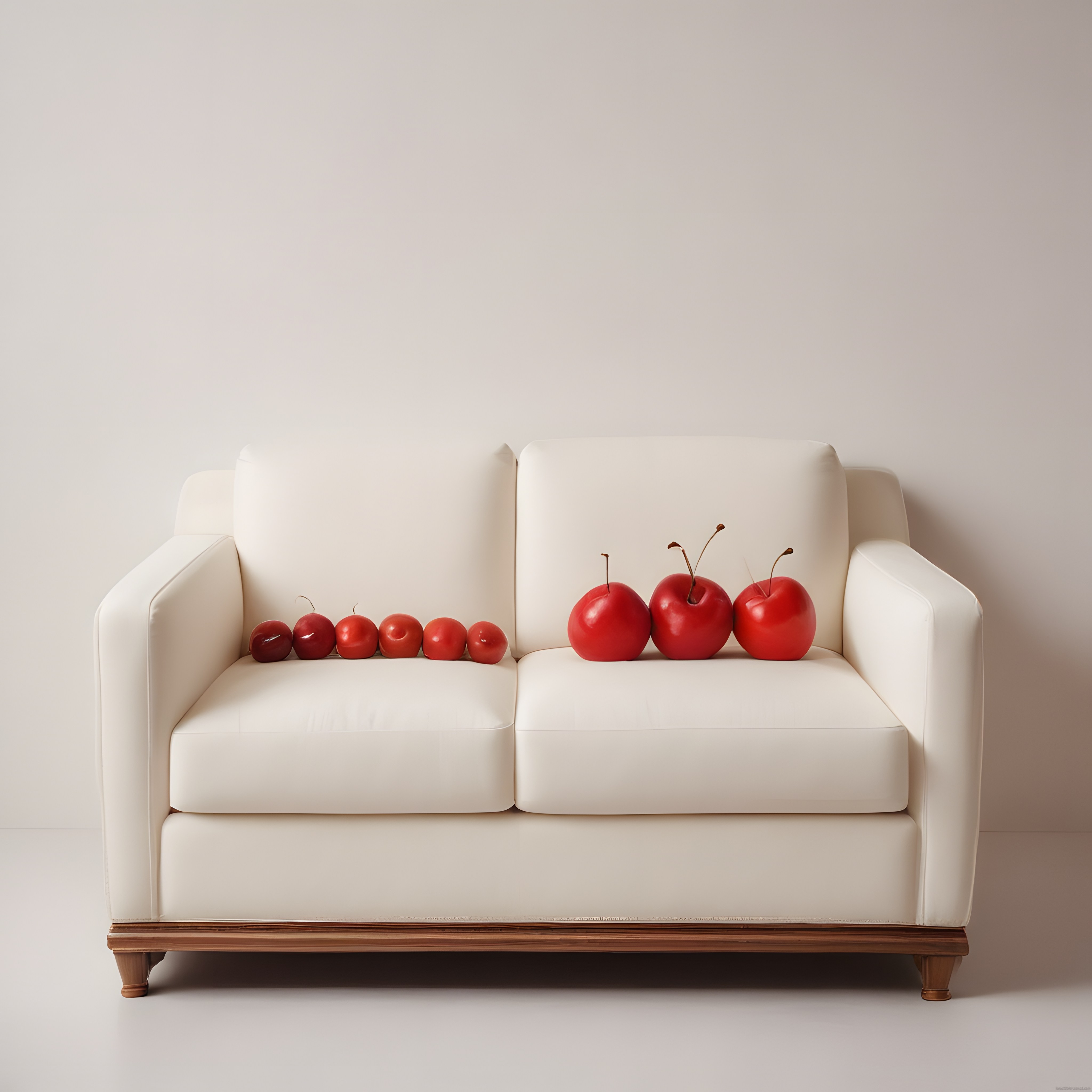 Nöton Beyaz Koltuk Üzerinde Kırmızı Elma ve Kiraz ile Minimalist Dekorasyon