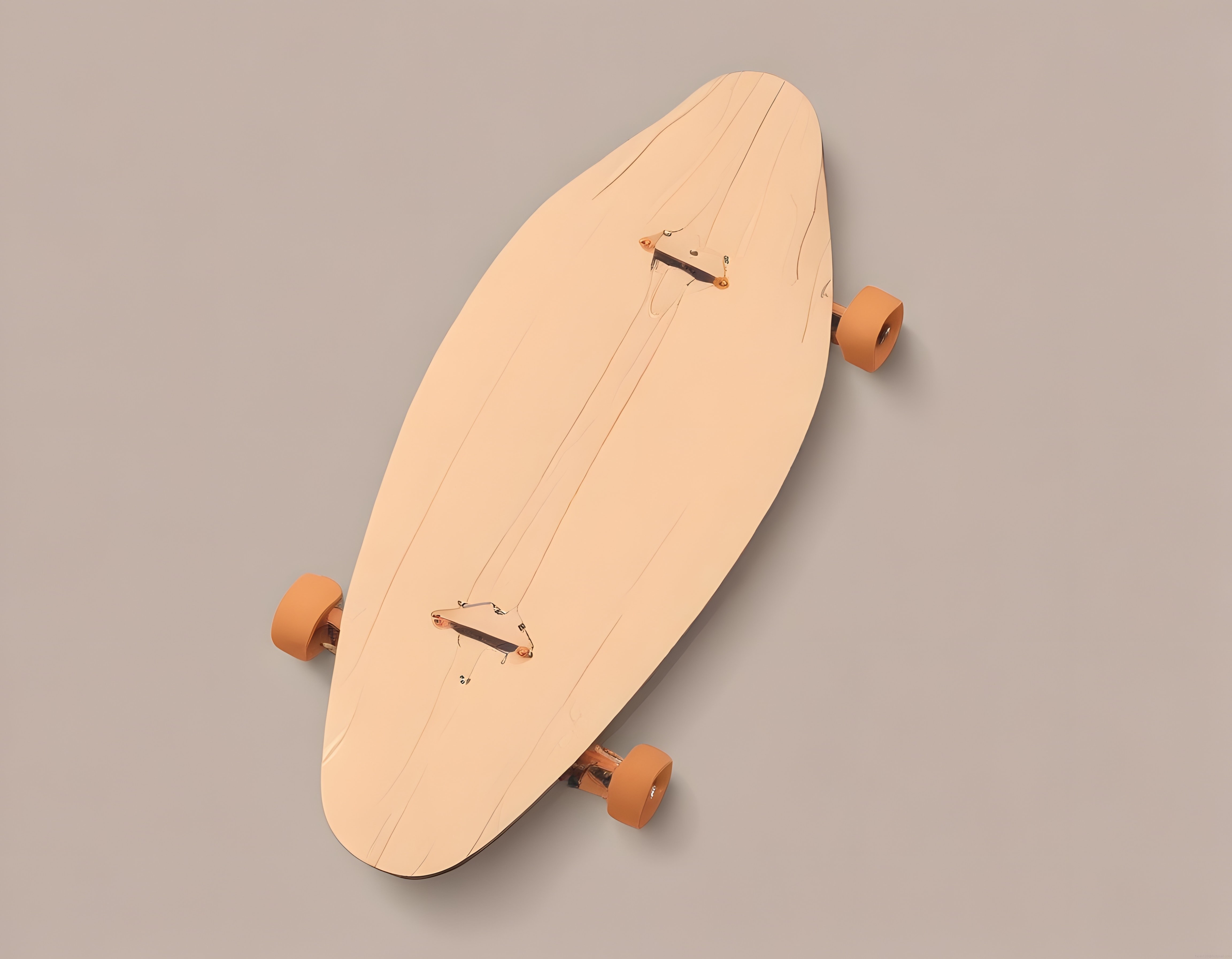 Nötr Bej Arka Planda Üstten Çekilmiş Şık Ahşap Longboard Kaykay Detayları