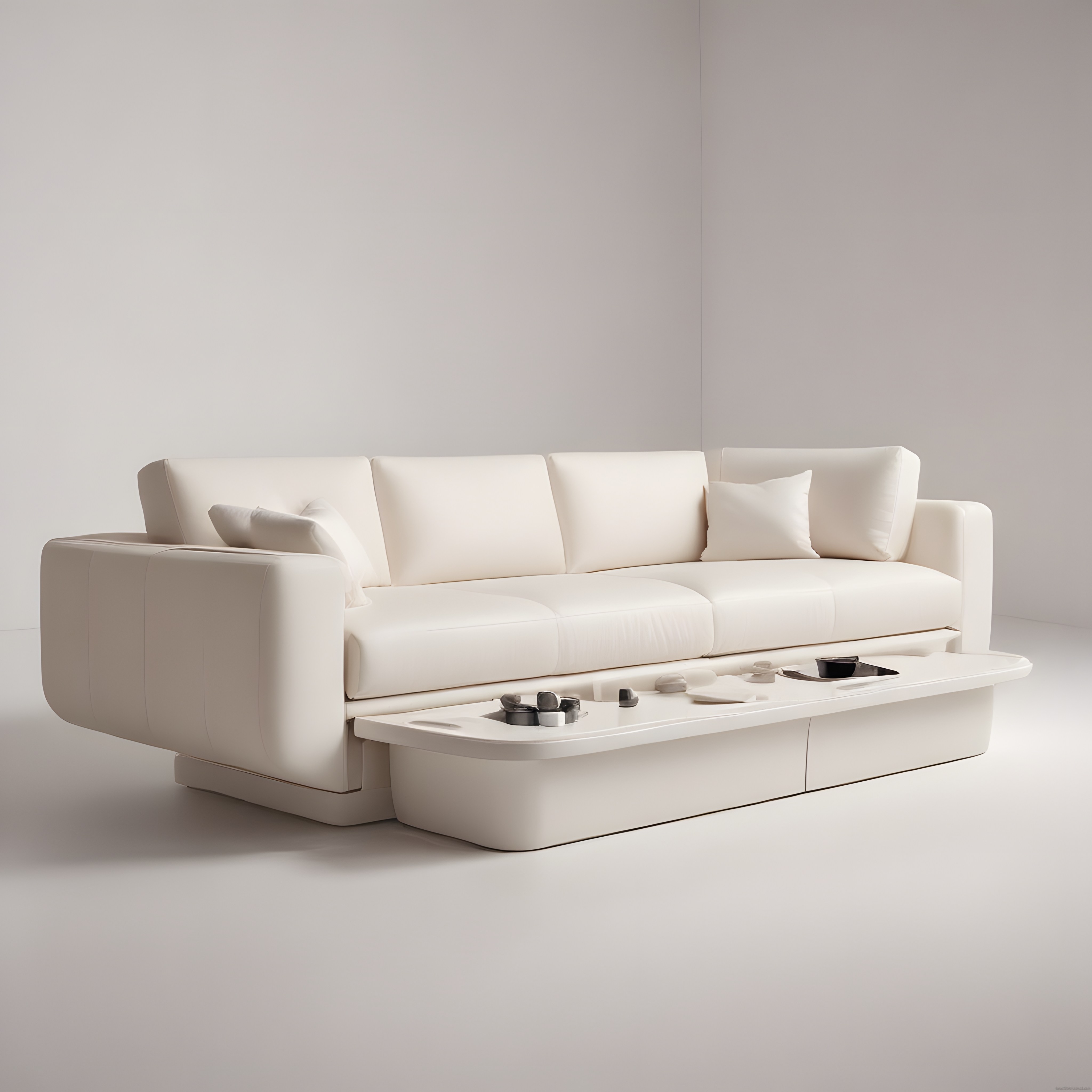 Nötr Tonlarda Modern Kanepe ve Sehpa Kombinasyonu ile Minimalist Mekan Tasarımı