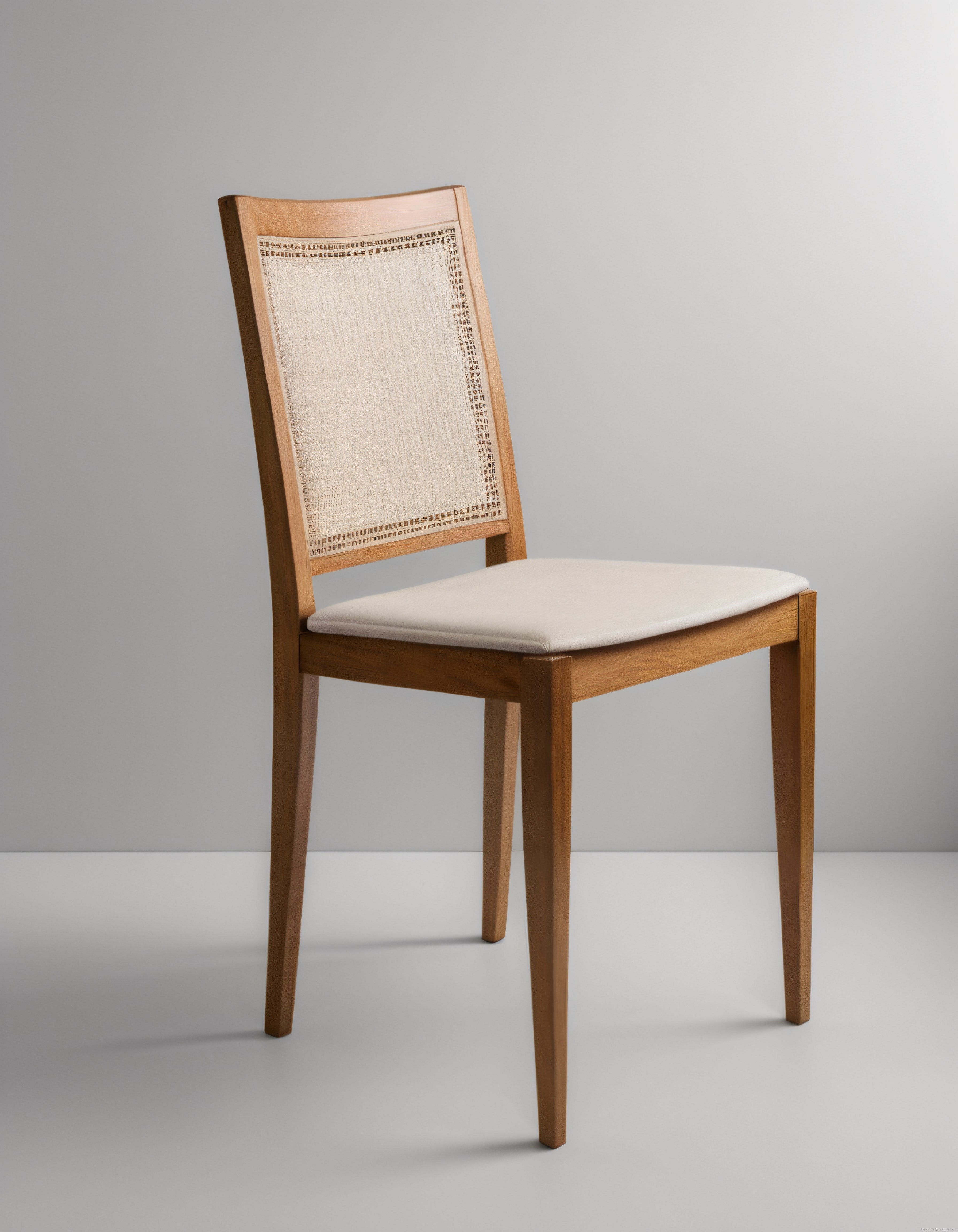 Nötr Zeminde Doğal Ahşap ve Hasır Detaylı Minimalist Sandalye Tasarımı
