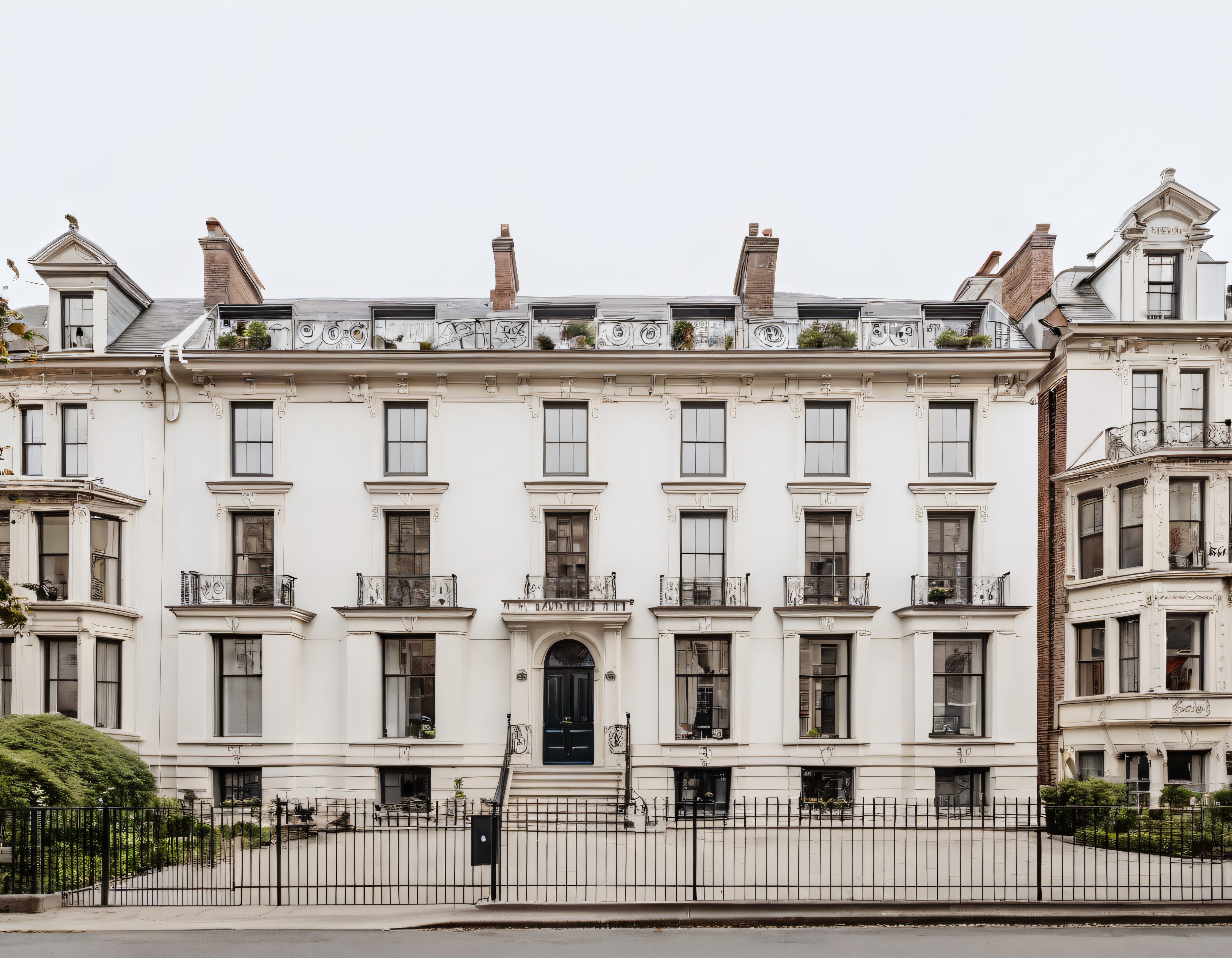 notting hill tarzı tarihi beyaz sıra ev cephesi ve klasik mimari detayları