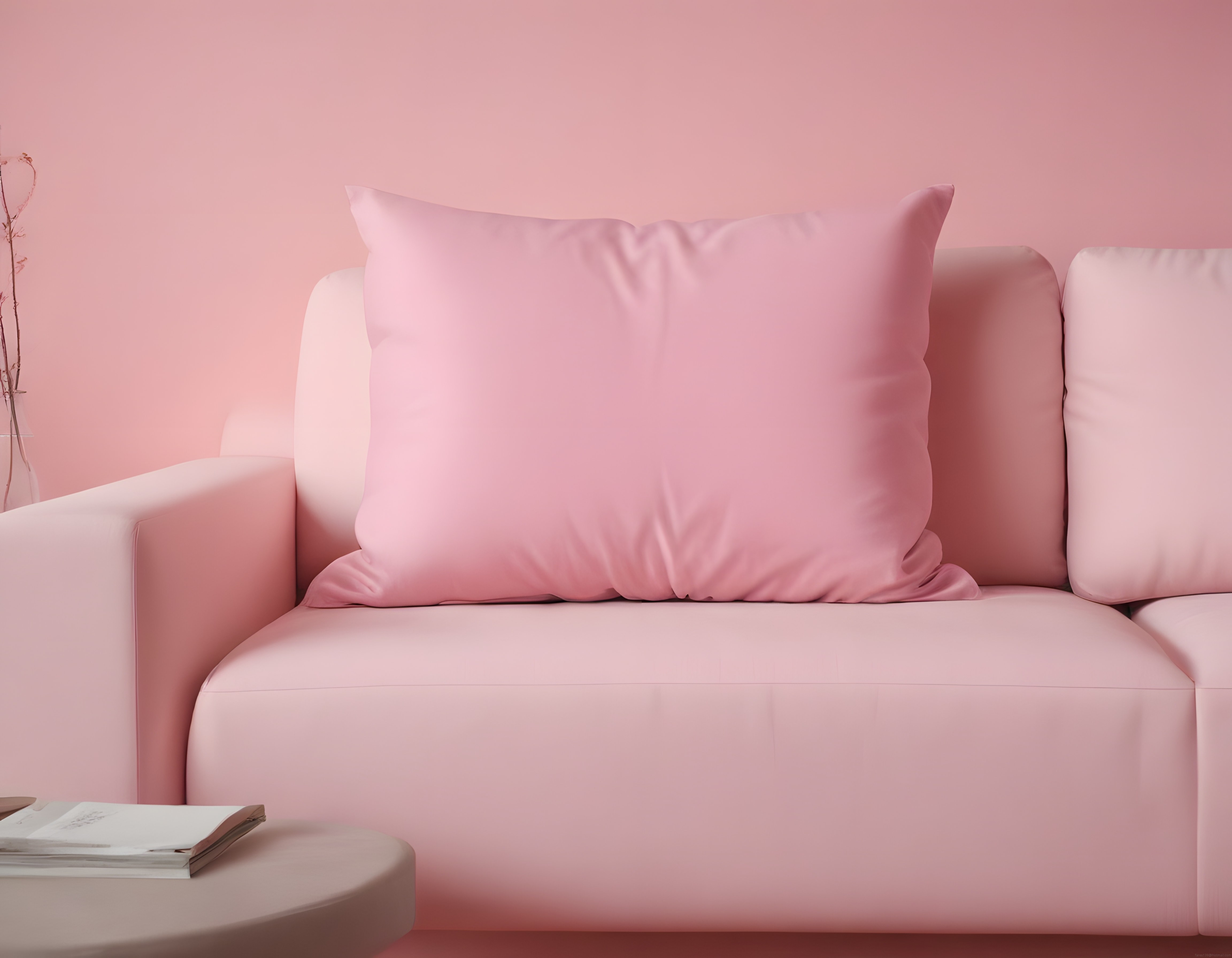 Nude Pembe Tonlarında Minimalist Oturma Odası Koltuk ve Yastık Tasarımı