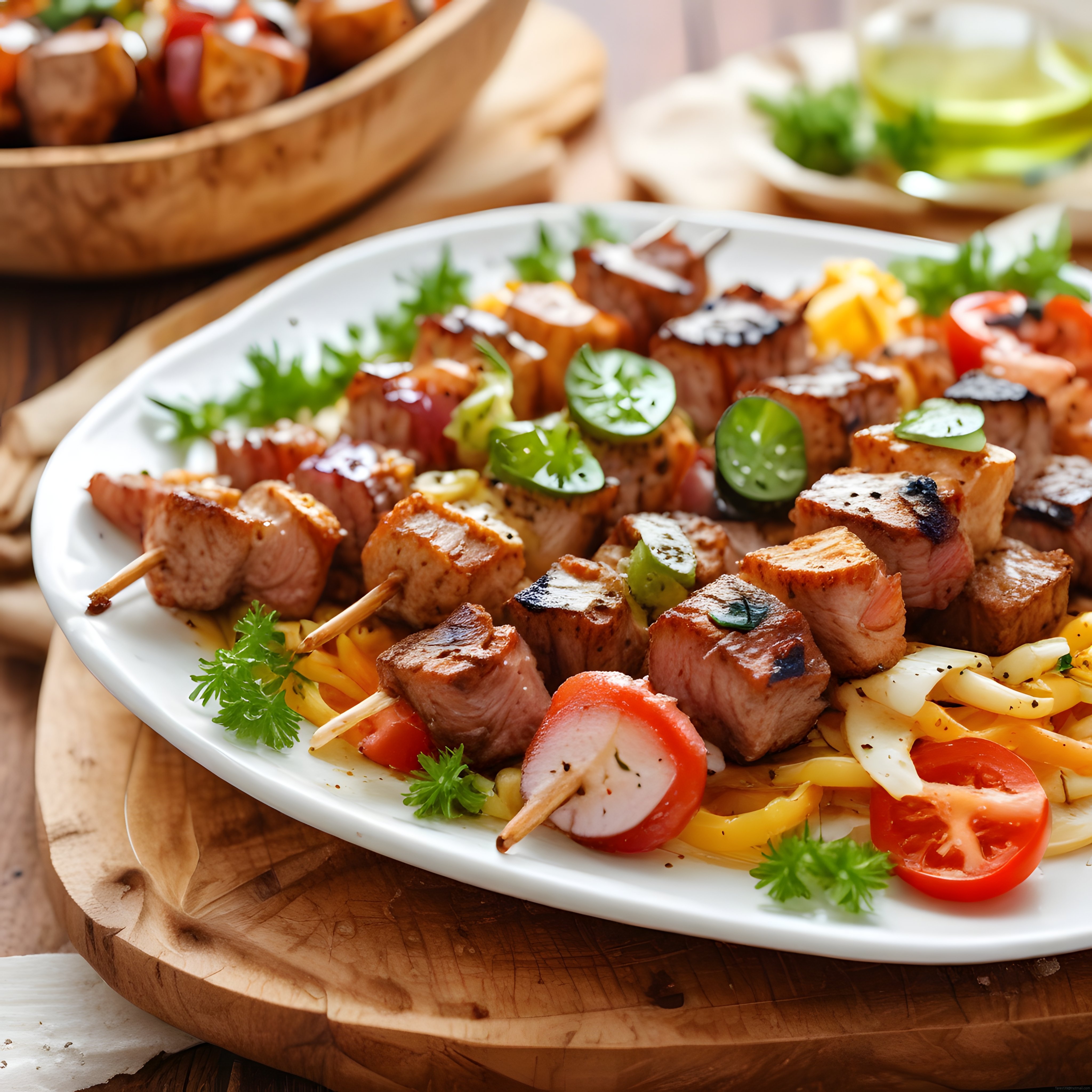 Odun Ateşinde Pişmiş Şiş Kebap ve Izgara Sebzelerle Renkli Sunum