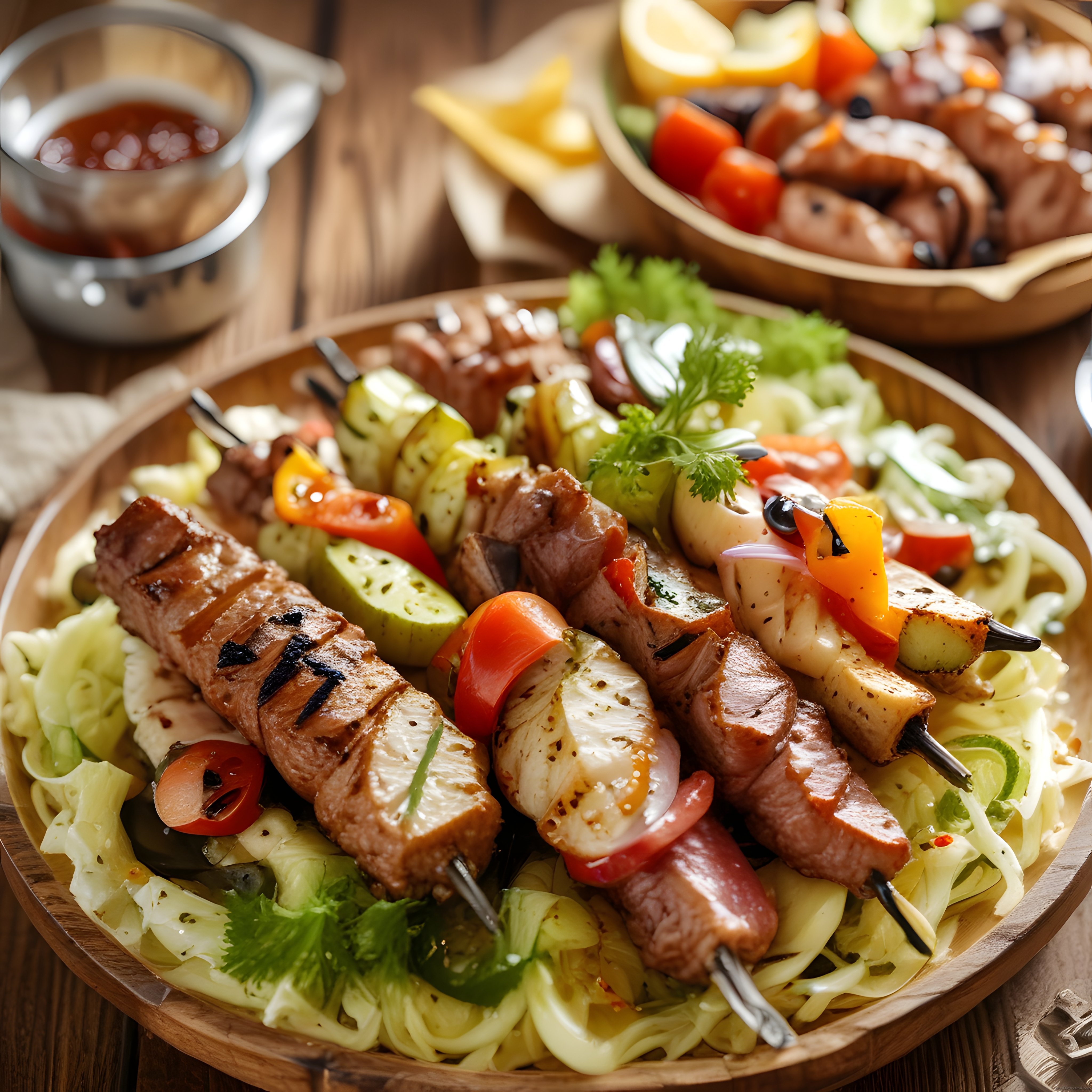 Odun Ateşinde Şiş Kebap ve Izgara Sebzelerin Nefis Rustik Sunumu