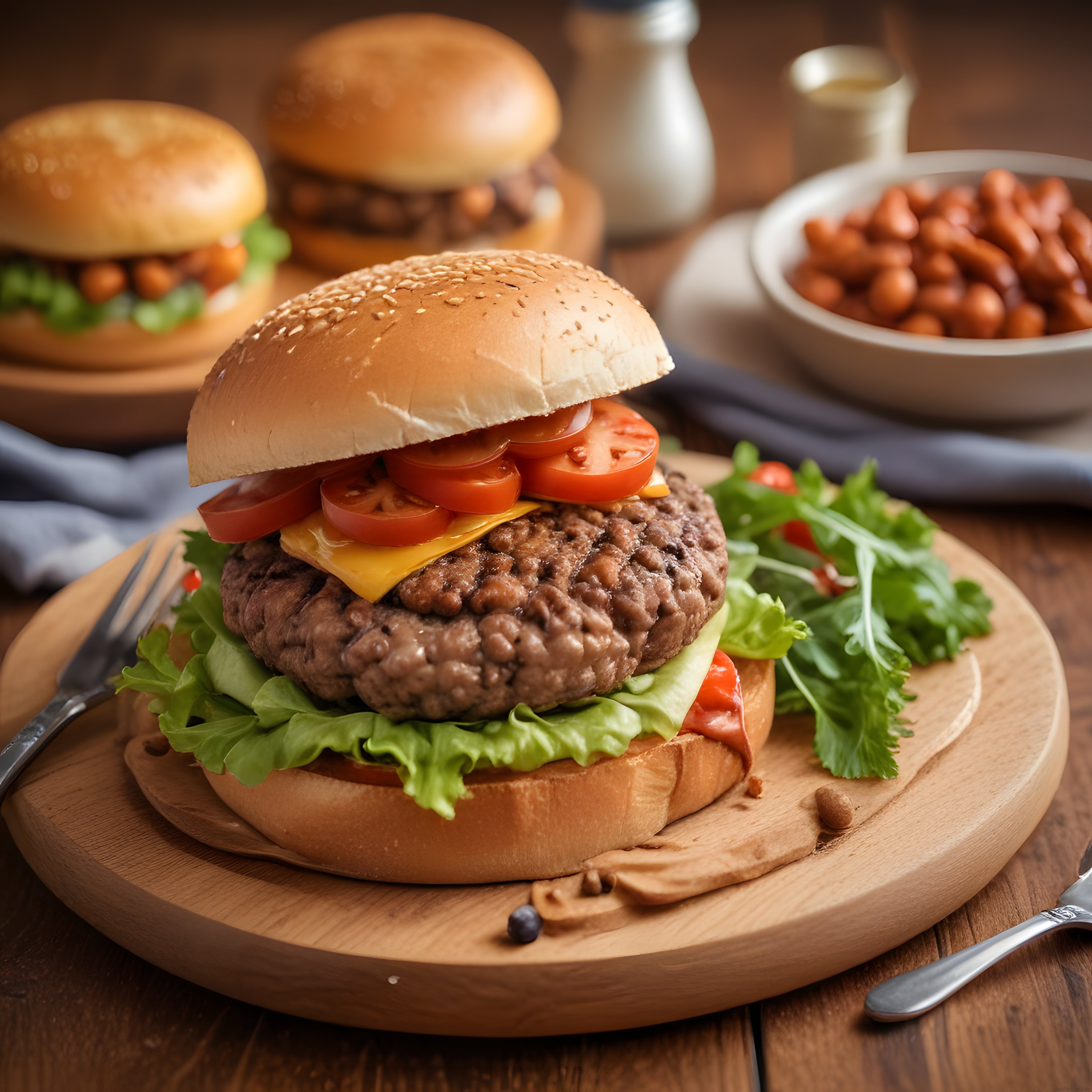 Odunsu Masada Peynirli Hamburger ve Kuru Fasulye ile Sıcak Yemek Sunumu