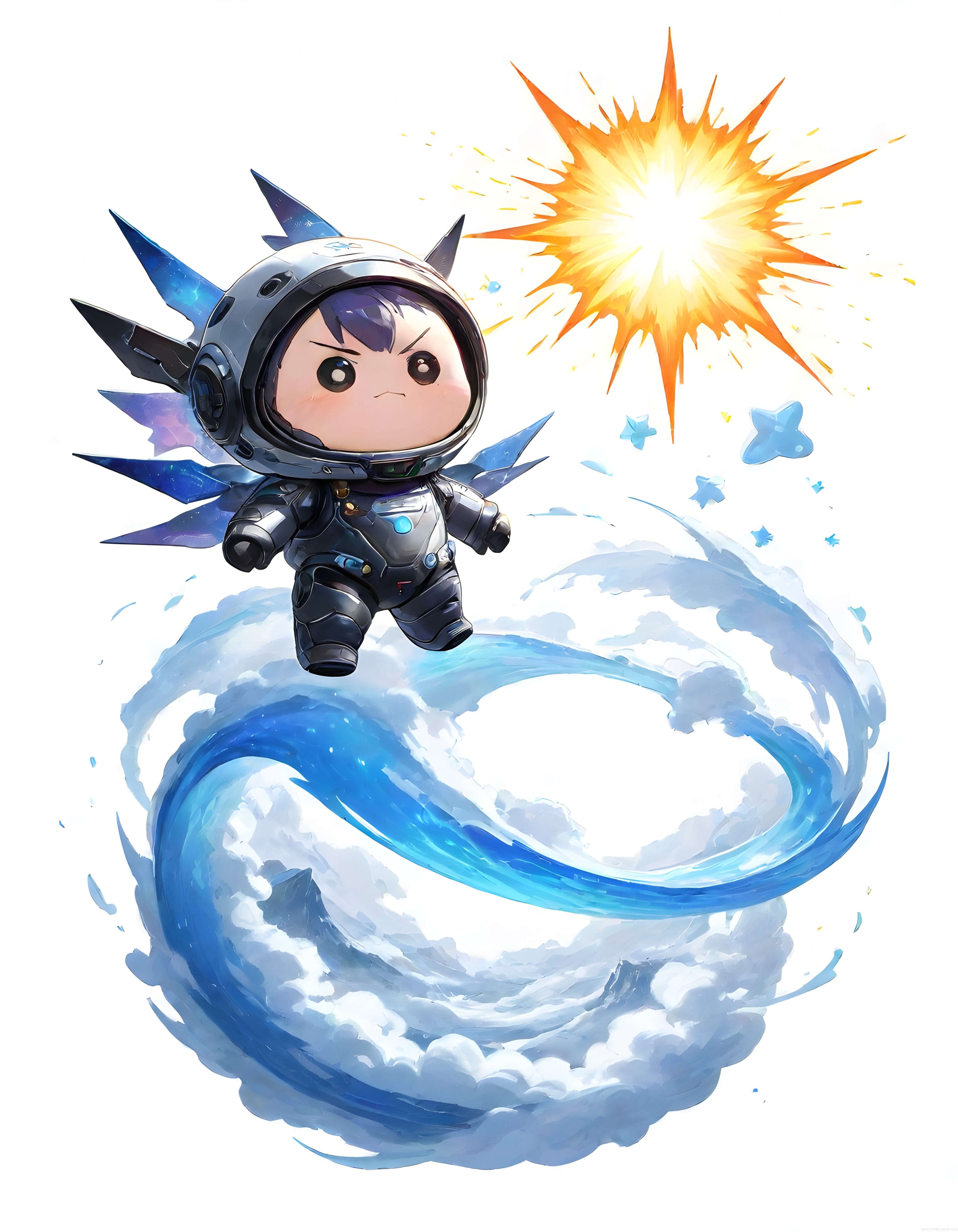 Öfkeli Chibi Astronotun Uzay Savaşı: Patlama ve Bulut Sarmalı Arasında