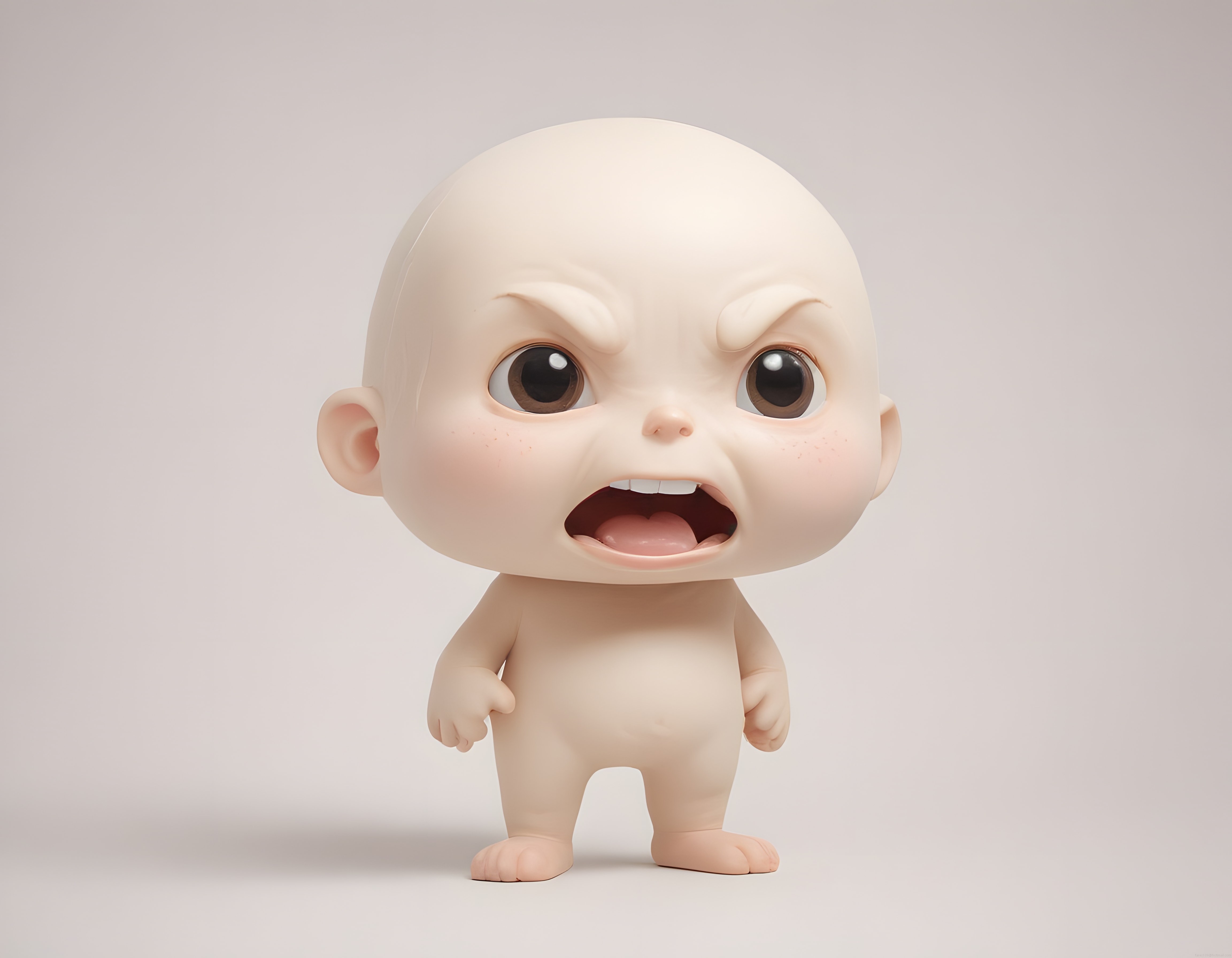 Öfkeli Chibi Bebek Karakteri: 3D Animasyon Tasarımı ve Dijital Heykel Örneği
