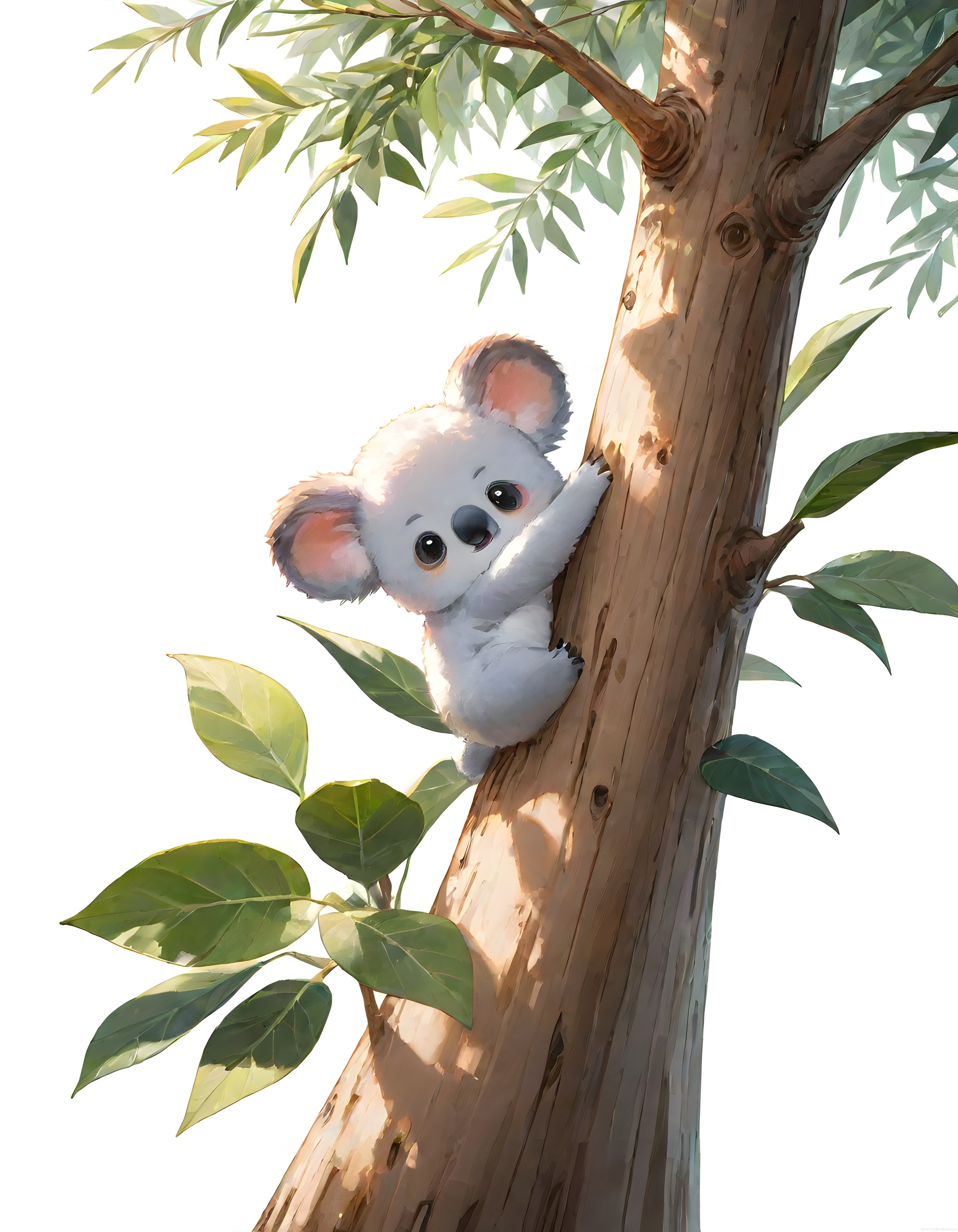 Okaliptus Ağacına Sarılmış Sevimli Bebek Koala Yavrusu Dijital Çizim Okaliptus Ağacına Sarılmış Sevimli Bebek Koala Yavrusu Dijital Çizim