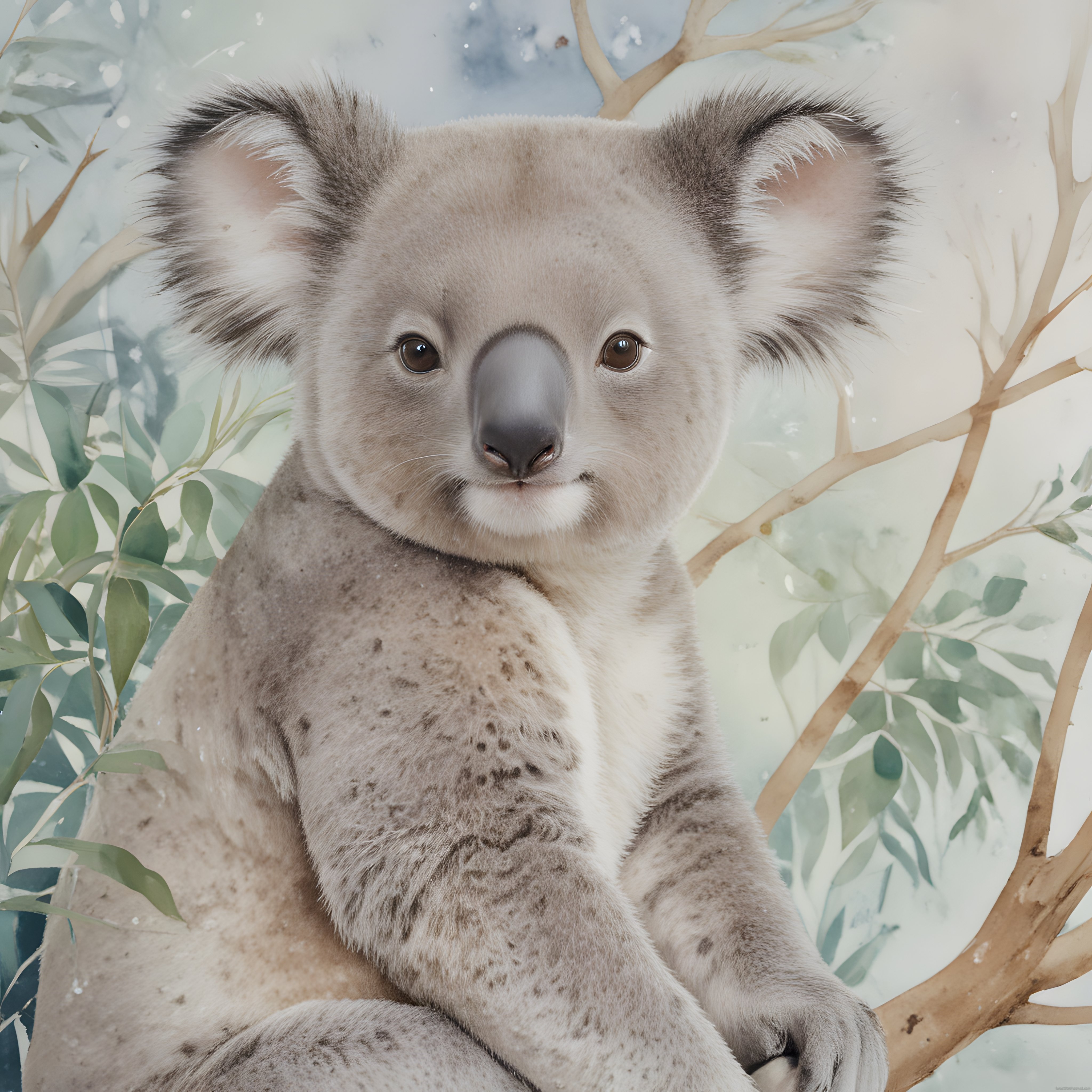 Okaliptüs ağacında oturan gri bir koala yakın çekim