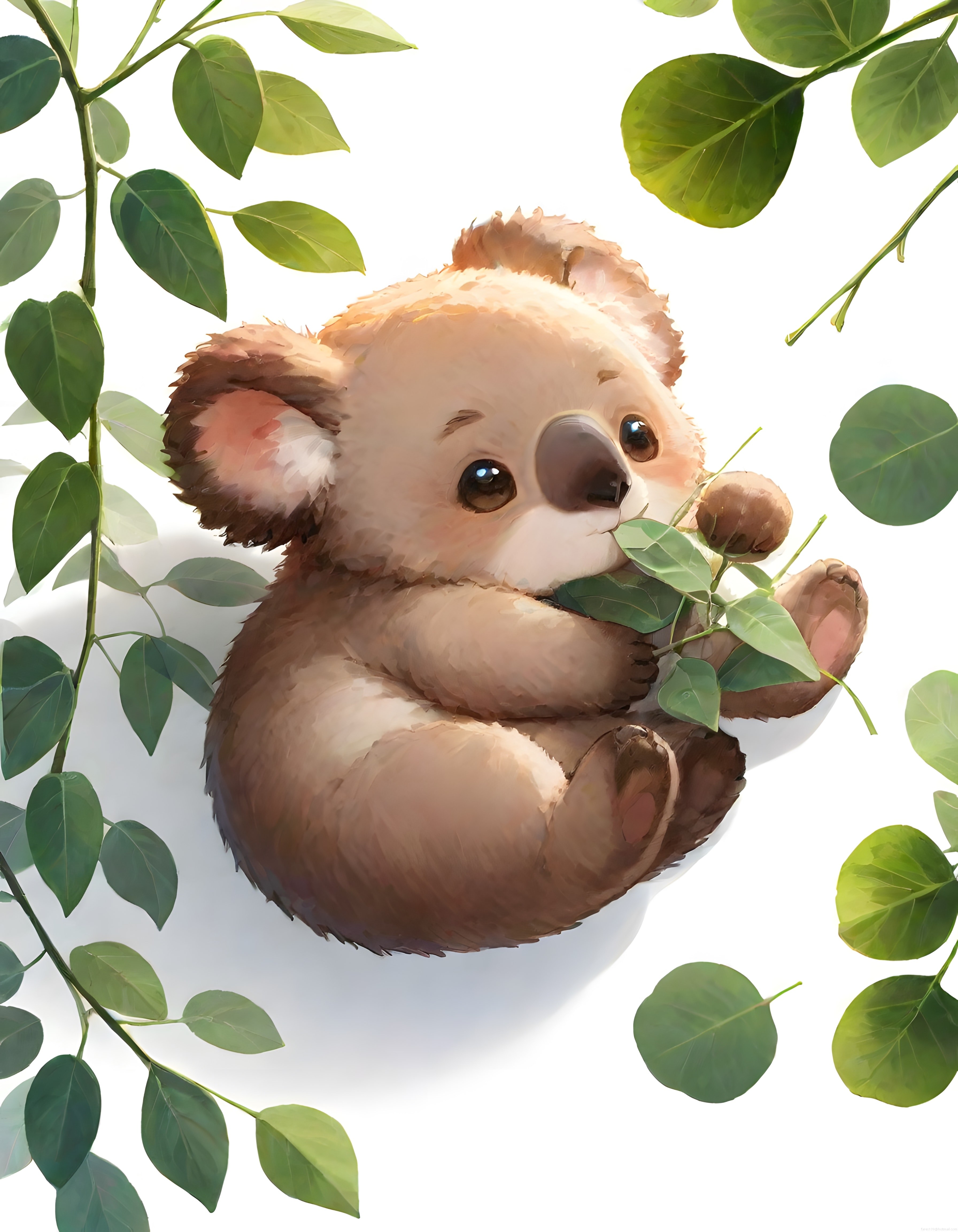 Okaliptus Yaprakları Arasında Sevimli Koala: Dijital Sanat Çizimi