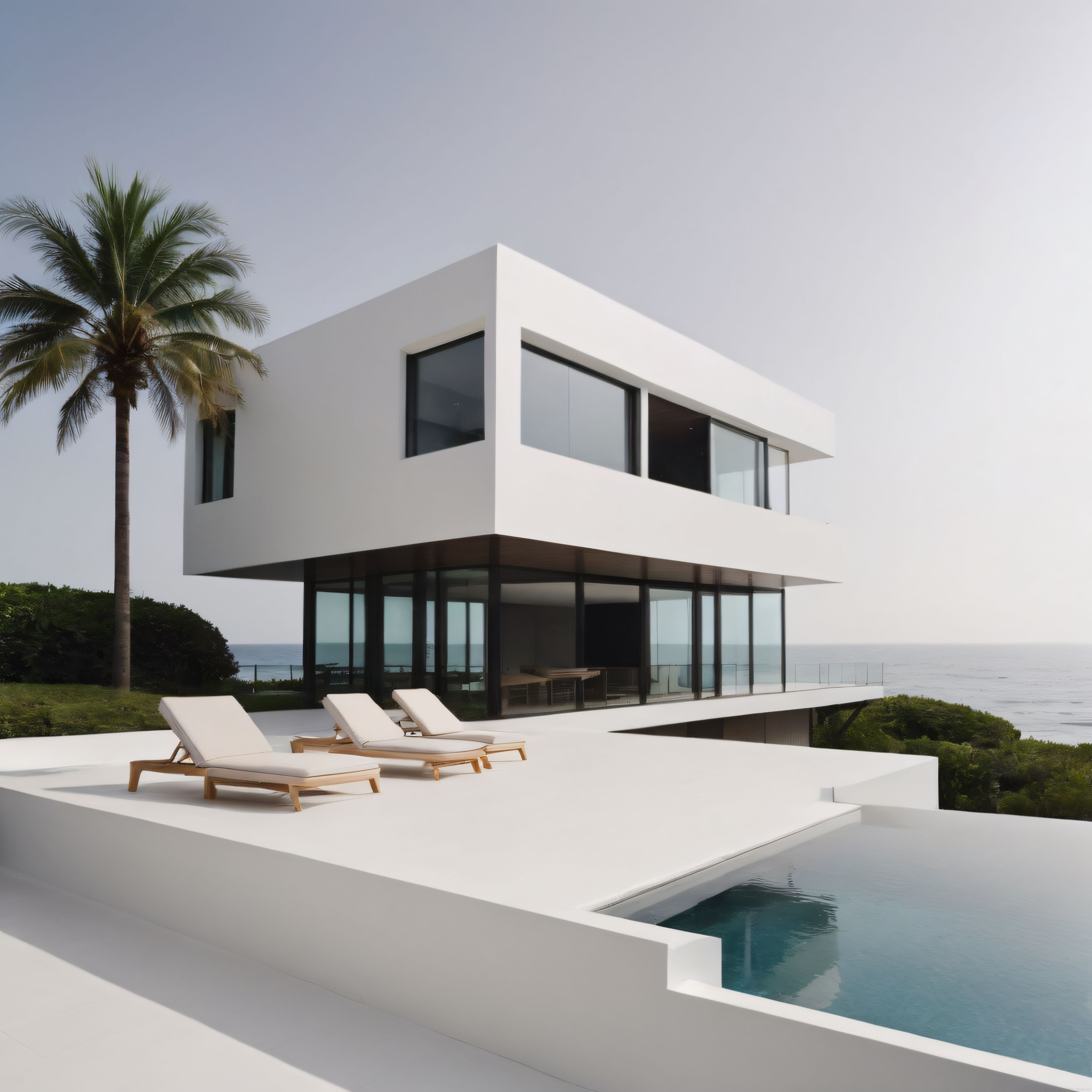 Okyanus Manzaralı Beyaz Villa ve Havuzlu Modern Lüks Mimari Tasarım