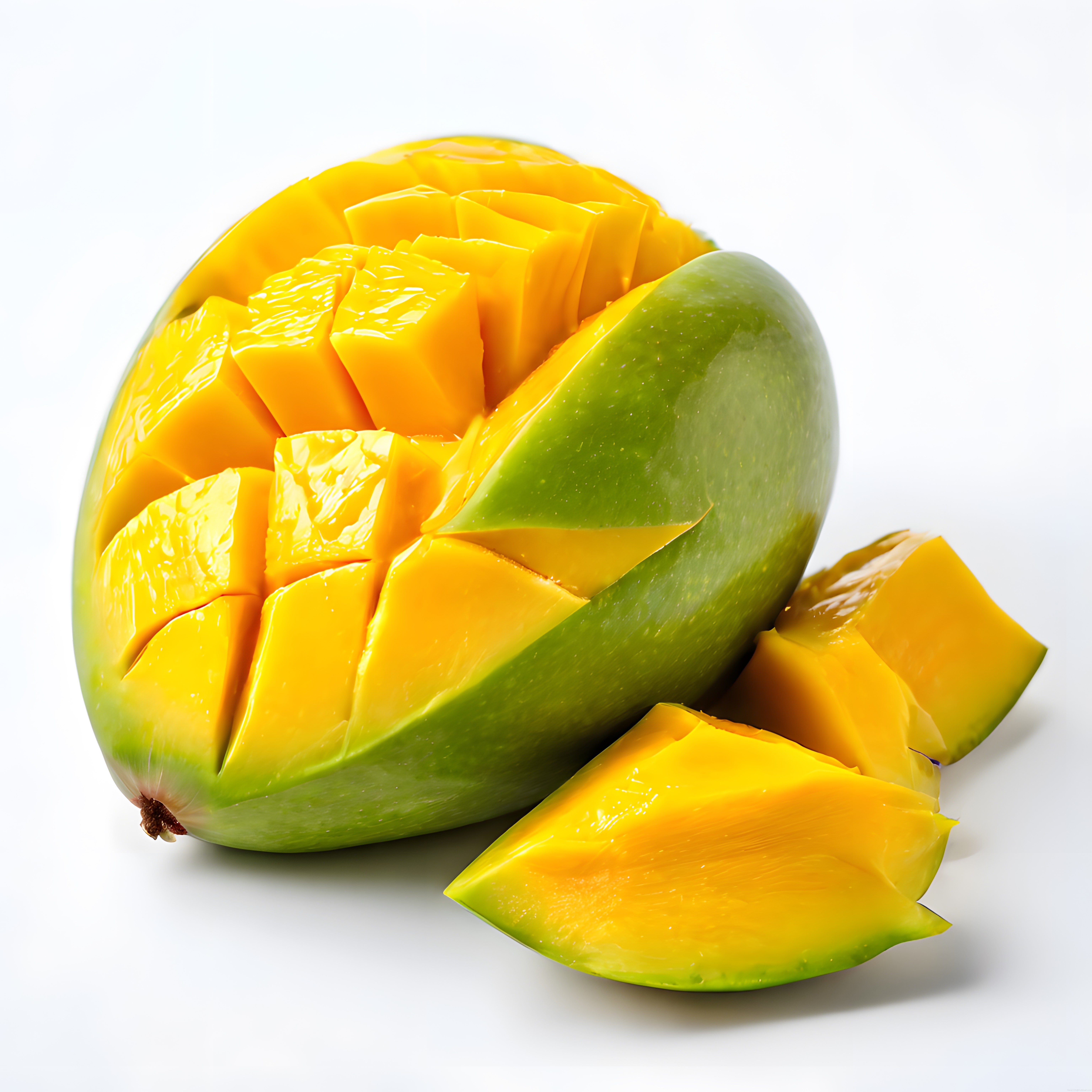 Olgun Dilimlenmiş Tropikal Mango Görseli: Parlak Sarı Meyve Detayları