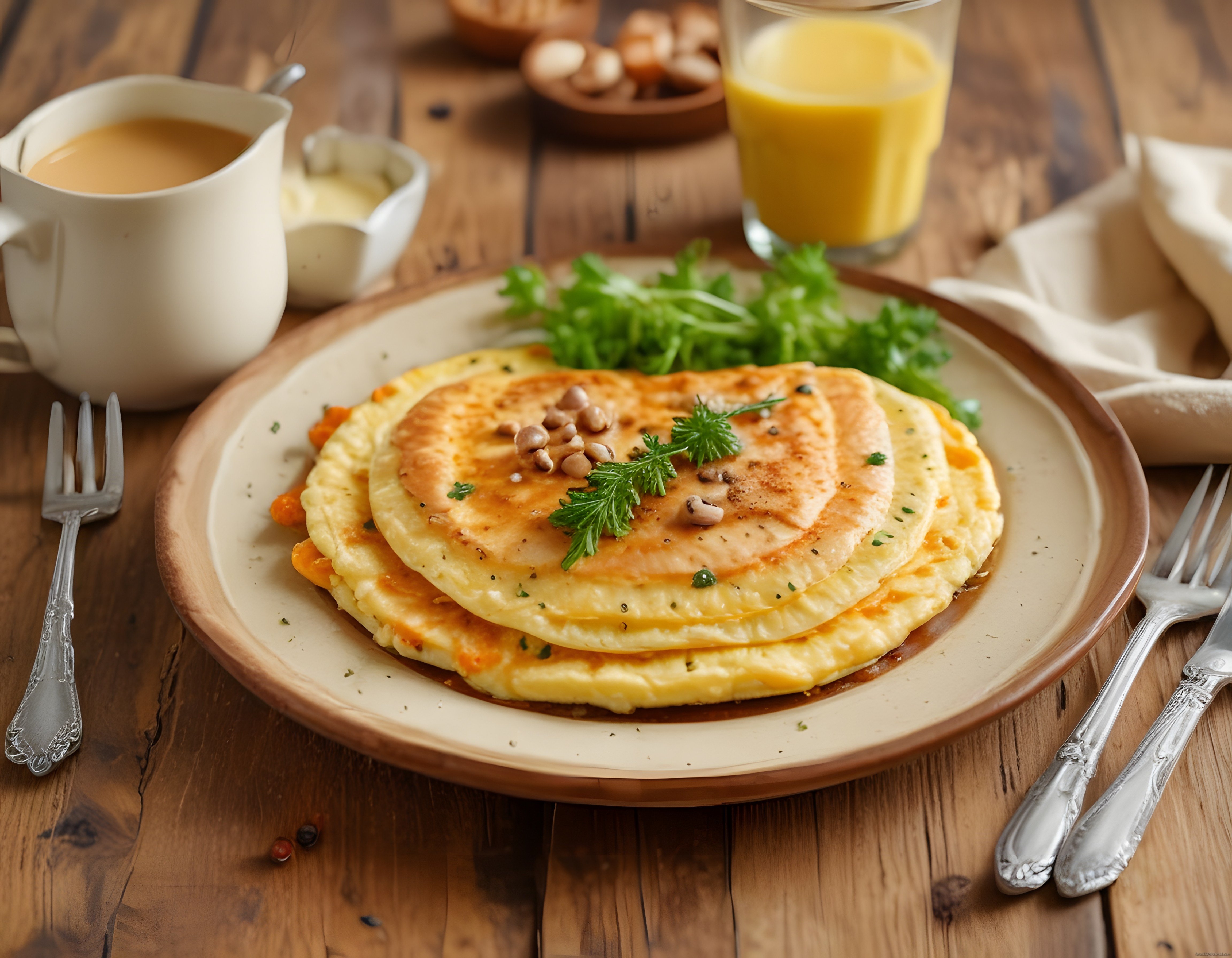 Omlet ve Mantarlı Kahvaltı Tabağı, Portakal Suyu ve Sıcak Kahve Eşliğinde