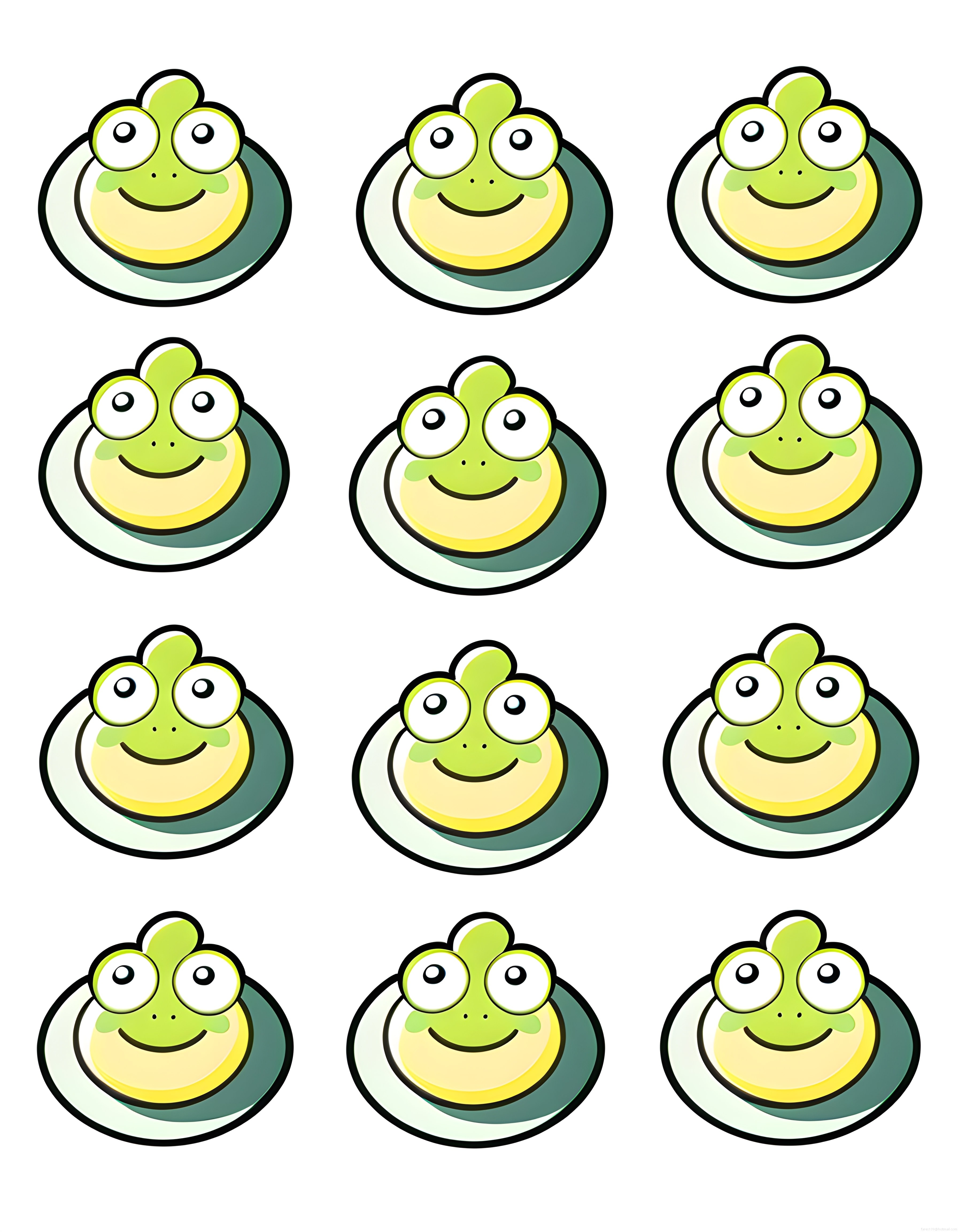 On İki Sevimli Kurbağa Emoji: Çizgi Film Stili Vektör İllüstrasyon Seti