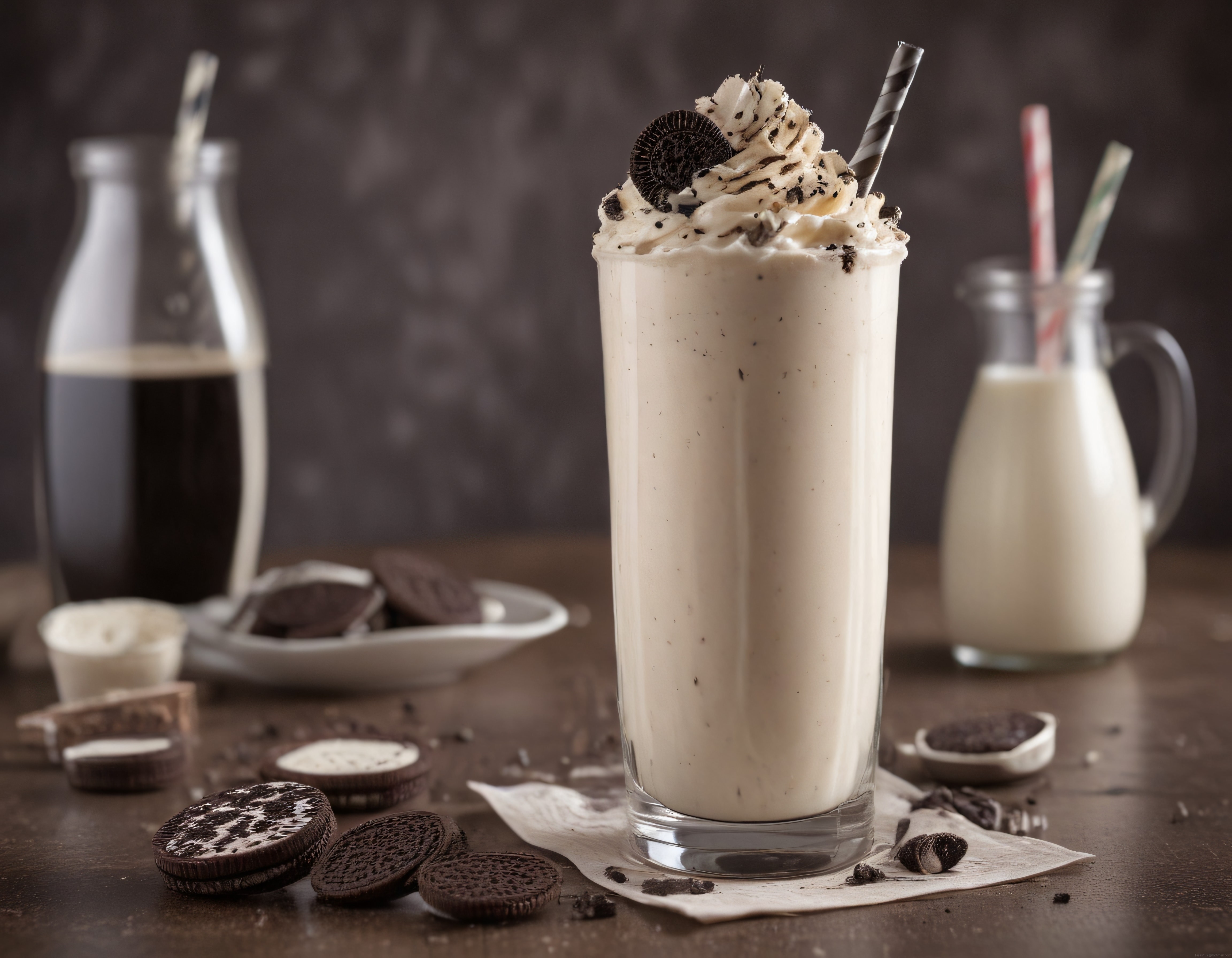 Oreo Parçacıklı Ev Yapımı Milkshake: Kremalı Soğuk İçecek ve Bisküvi Sunumu