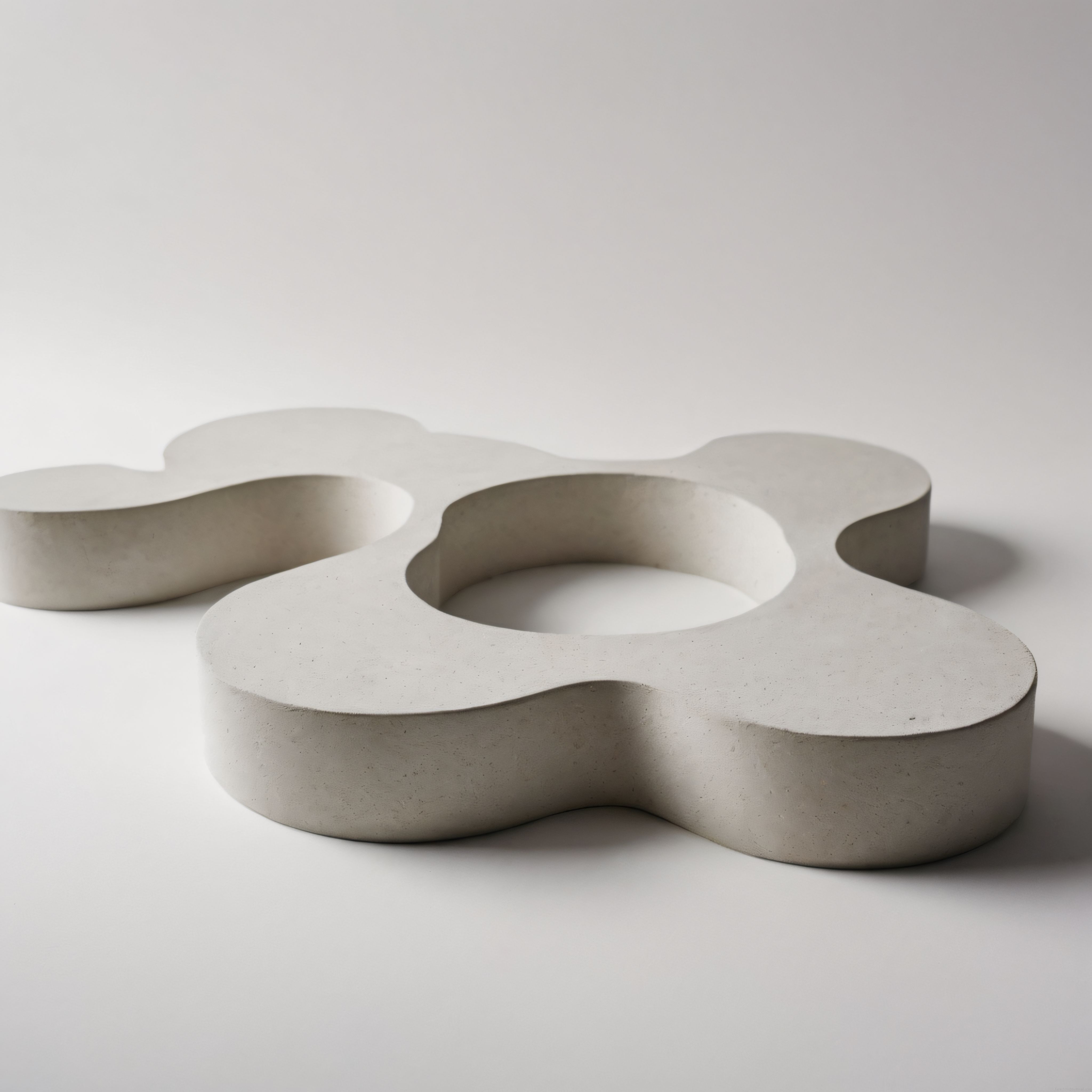 Organik formlu modern beton heykel ve minimalist beyaz mekan dekorasyonu