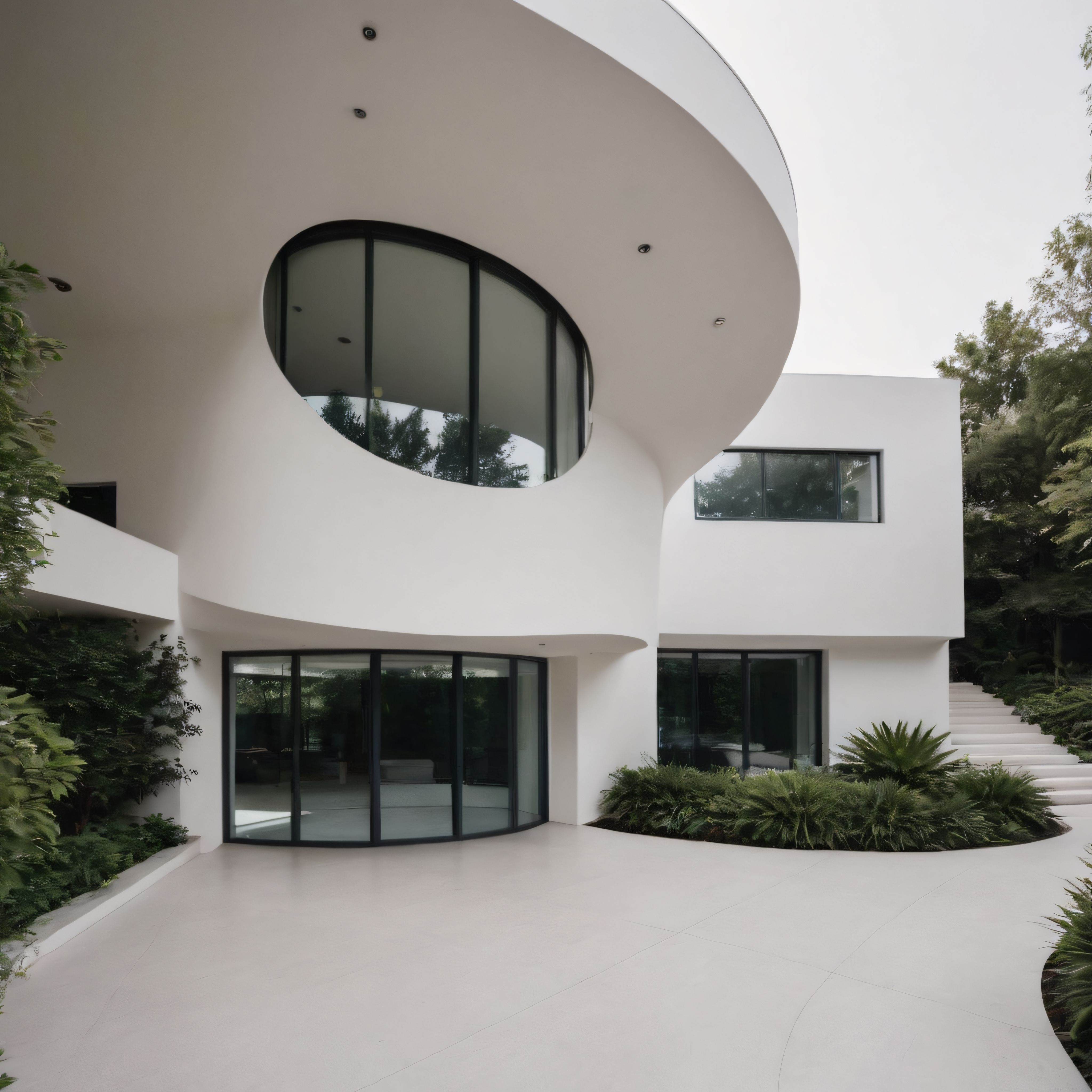Organik Hatlara Sahip Doğayla Bütünleşen Modern Beyaz Villa ve Bahçe