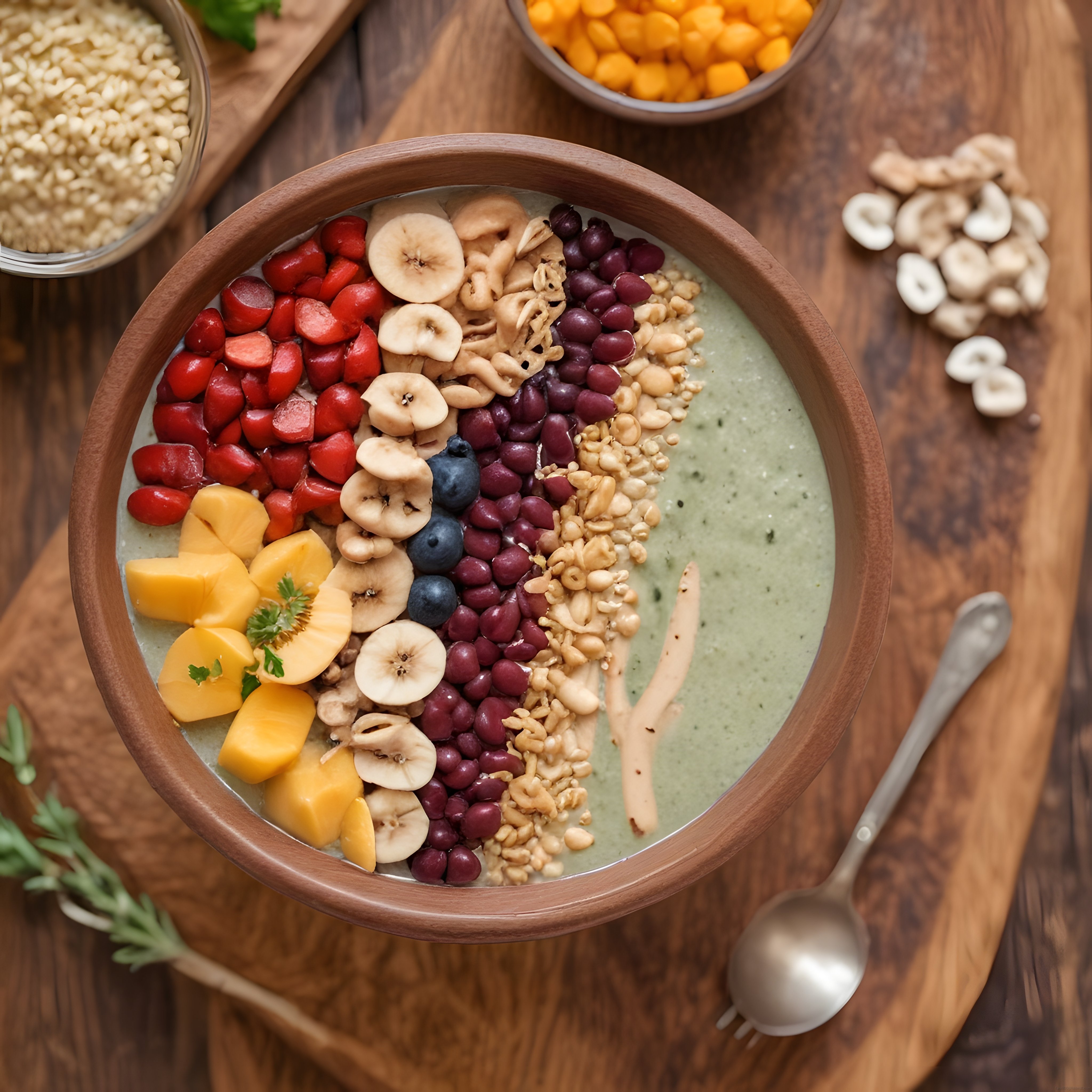 Organik Meyveli ve Granolalı Ev Yapımı Sağlıklı Smoothie Bowl Sunumu