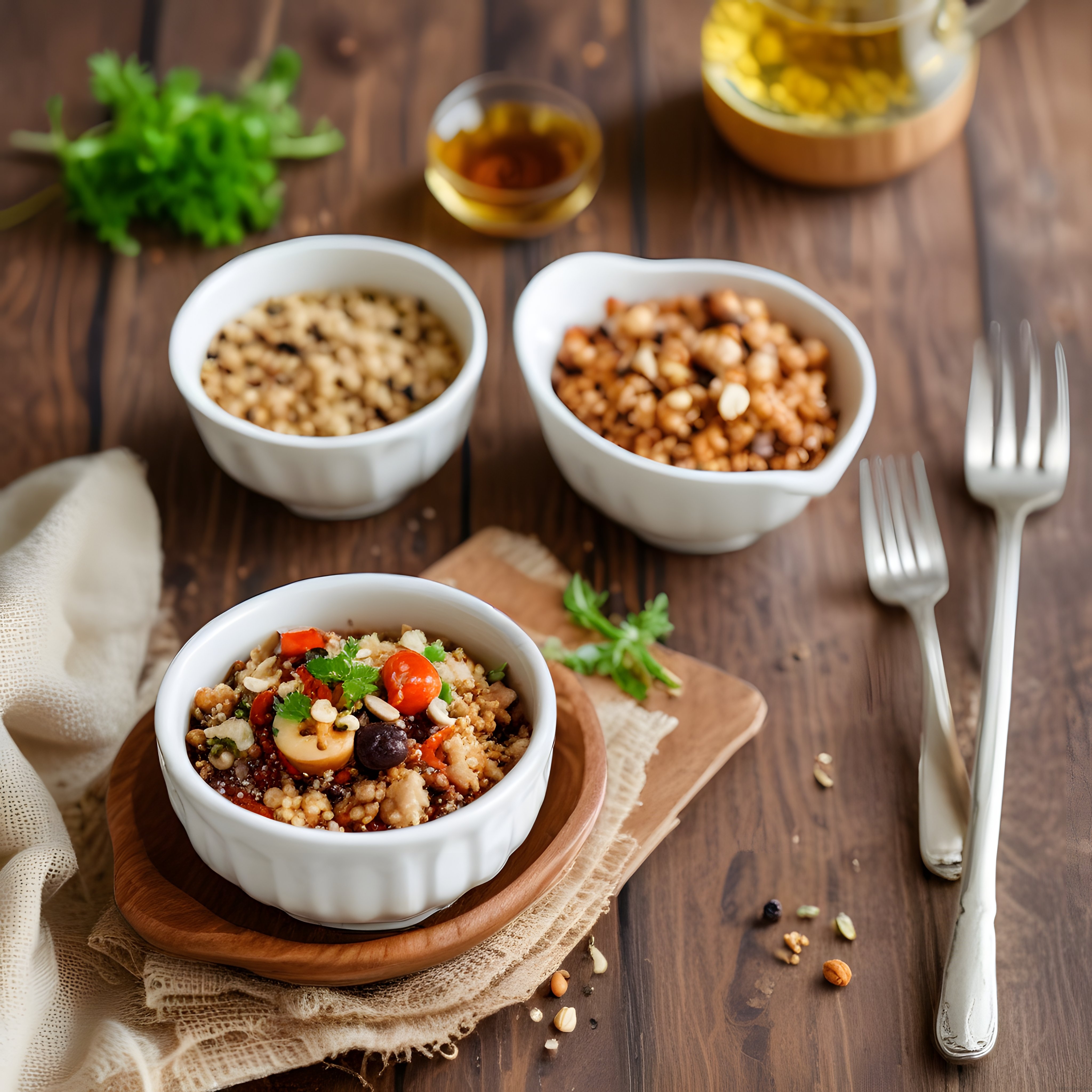 Organik Tahıl Kasesi: Ahşap Masada Sağlıklı Vegan Beslenme Sunumu