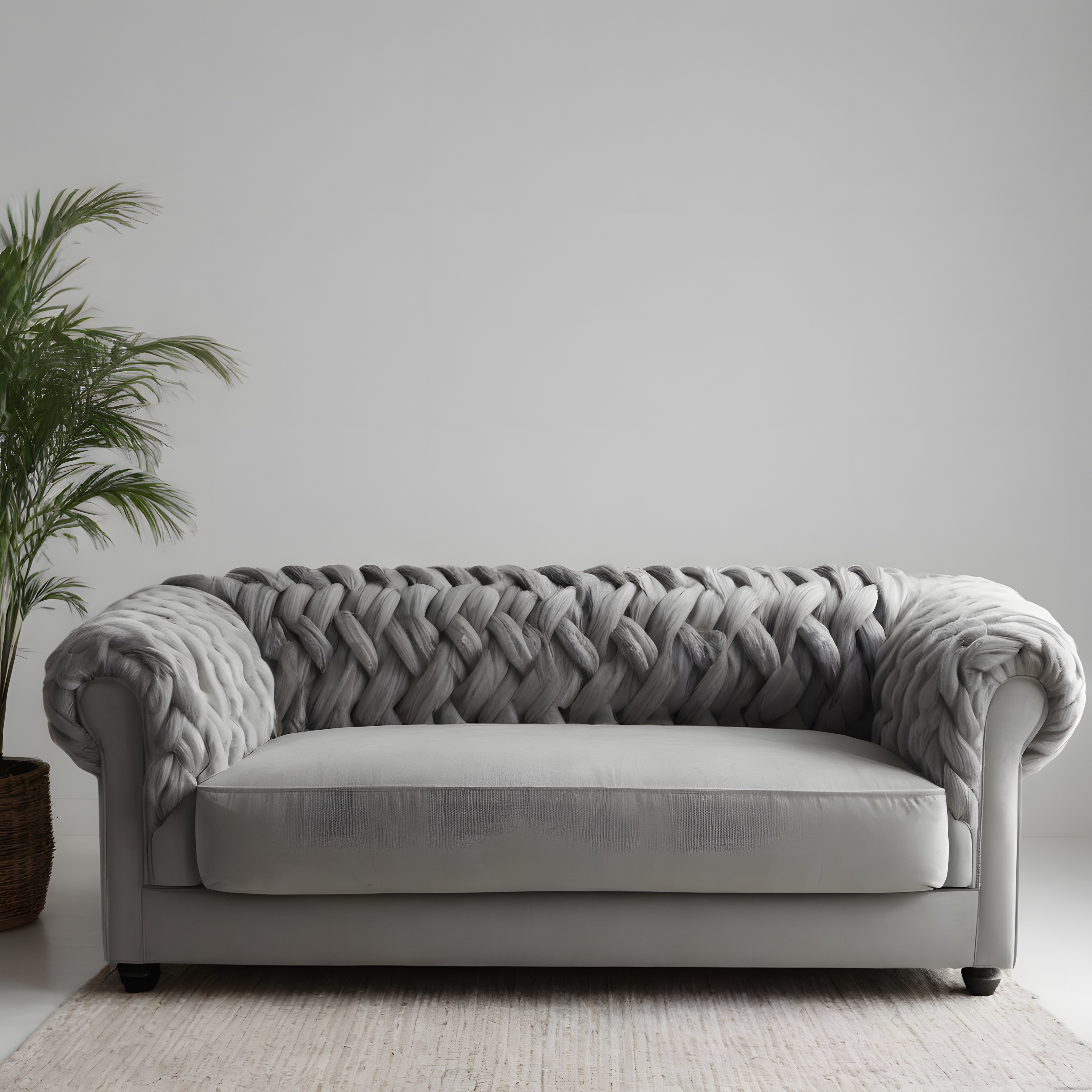 Örgülü Sırt Detaylı Gri Kanepe ile Modern ve Minimalist Salon Dekorasyonu