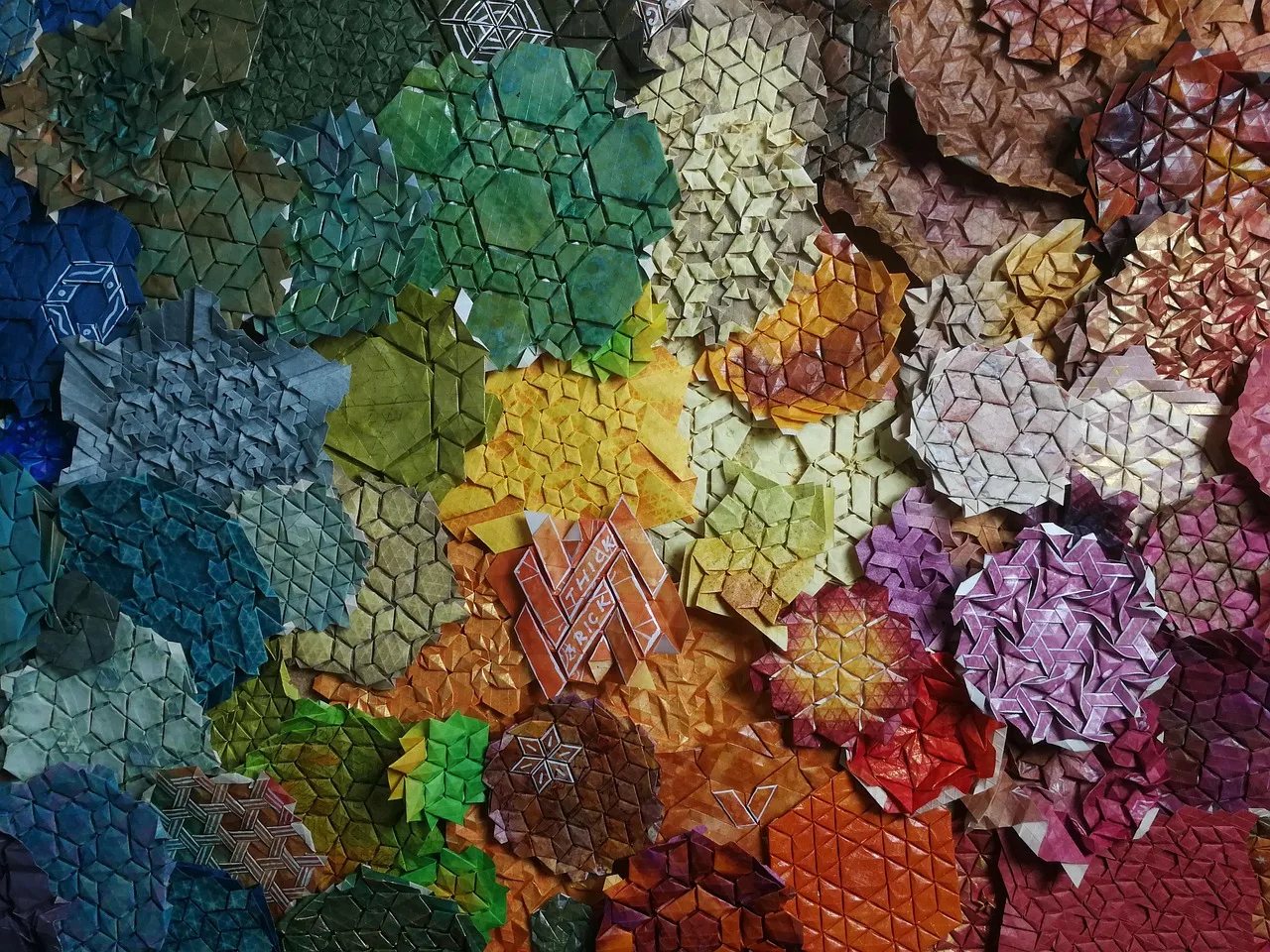 Origami gökkuşağı tessellation deseni - renkli geometrik doku