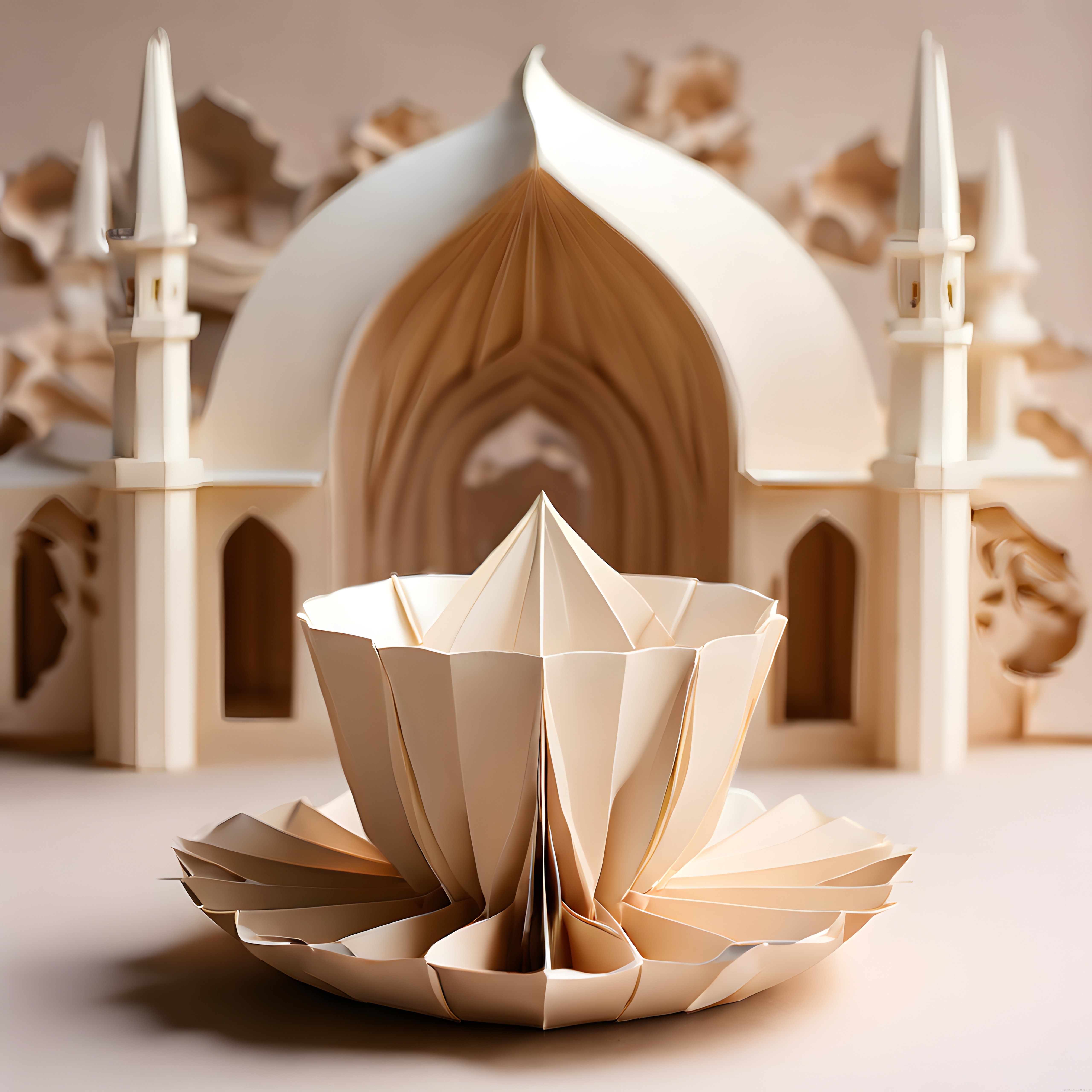 Origami Sanatıyla Oluşturulmuş Lotus Çiçeği ve İslami Mimari Şöleni