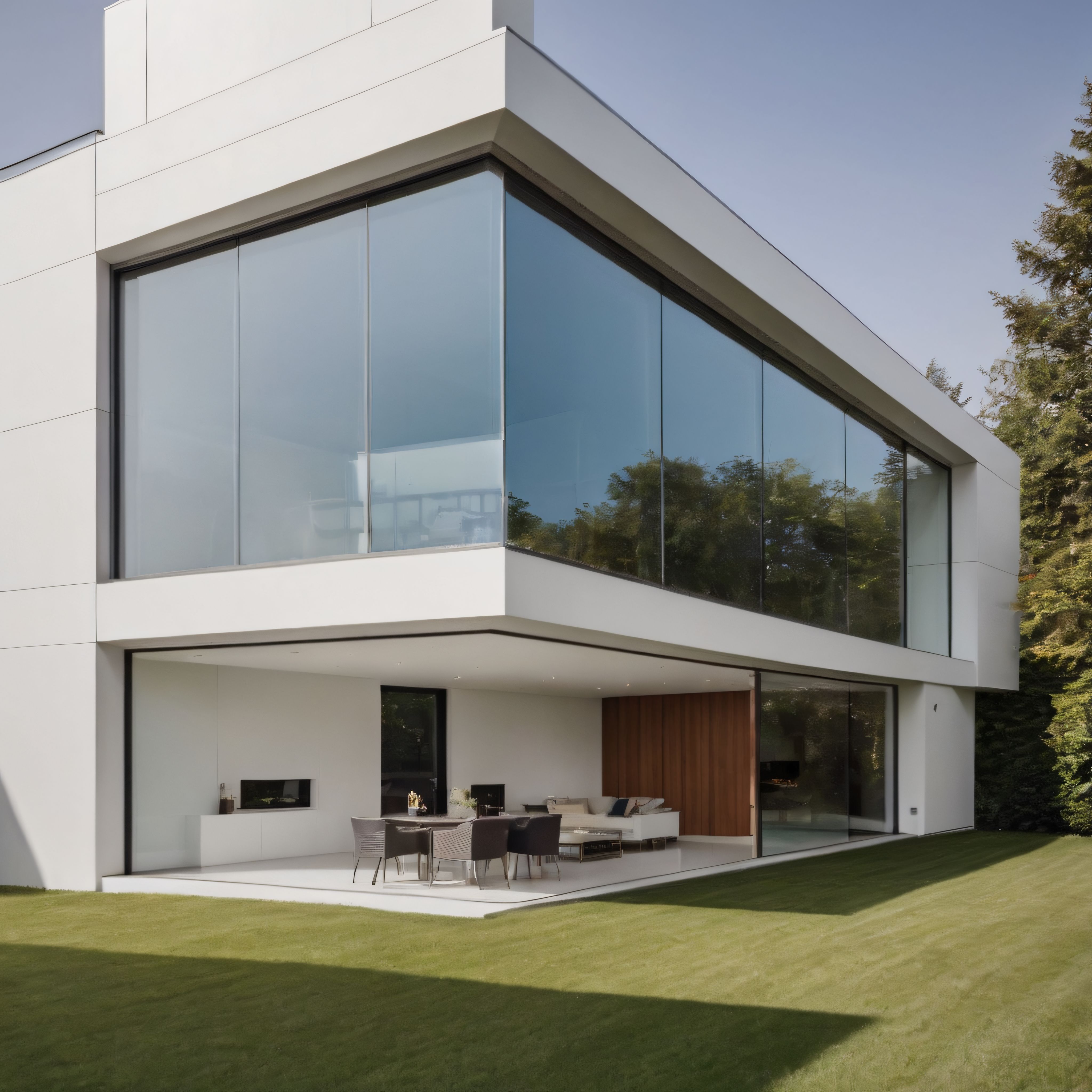 Orman Manzaralı Cam Cepheli Lüks Modern Ev ve Minimalist Peyzaj Tasarımı