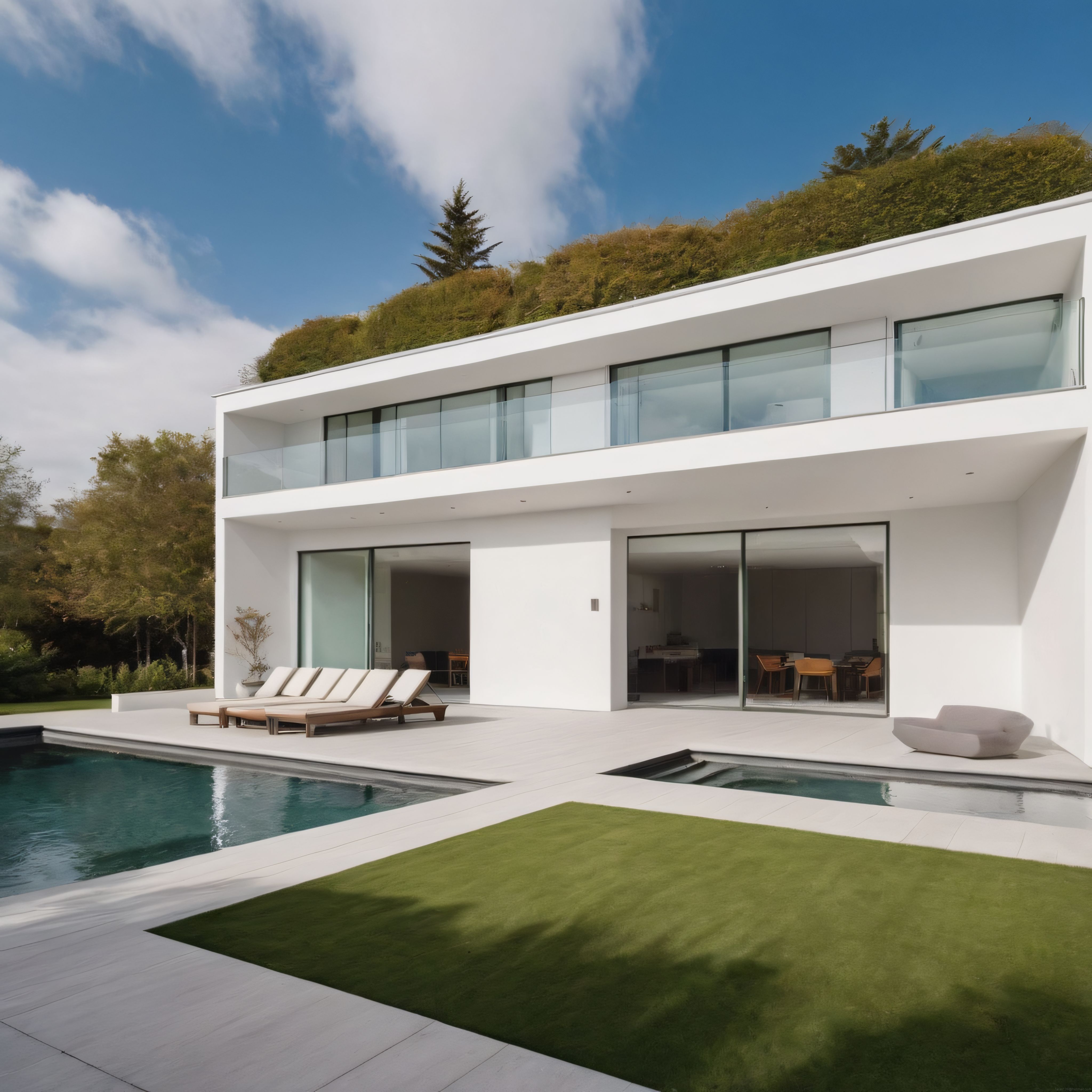 Orman Manzaralı Modern Beyaz Villa ve Özel Yüzme Havuzlu Teras