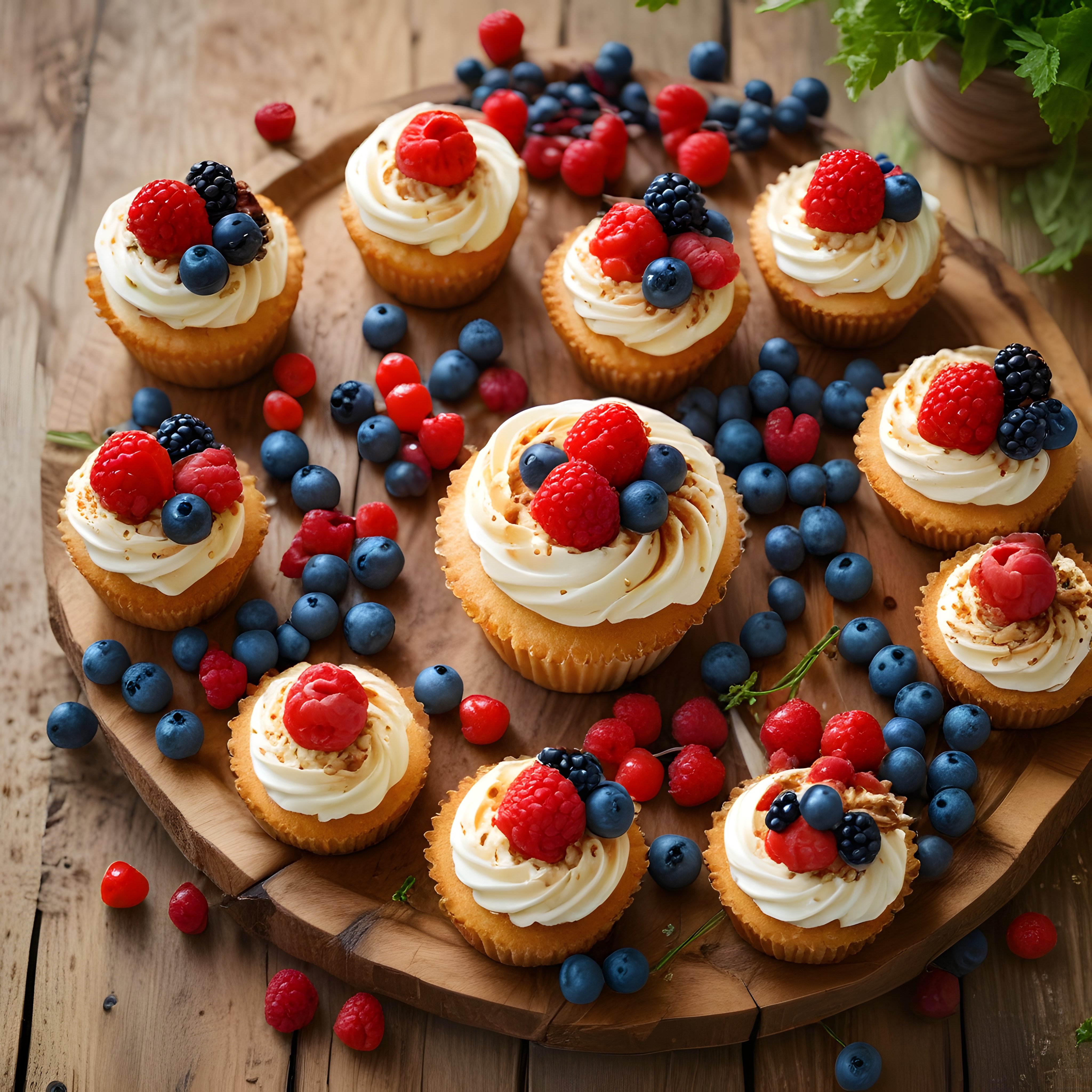 Orman Meyveli Cupcake'ler: Taze Böğürtlen ve Frambuazlı Şık Sunum
