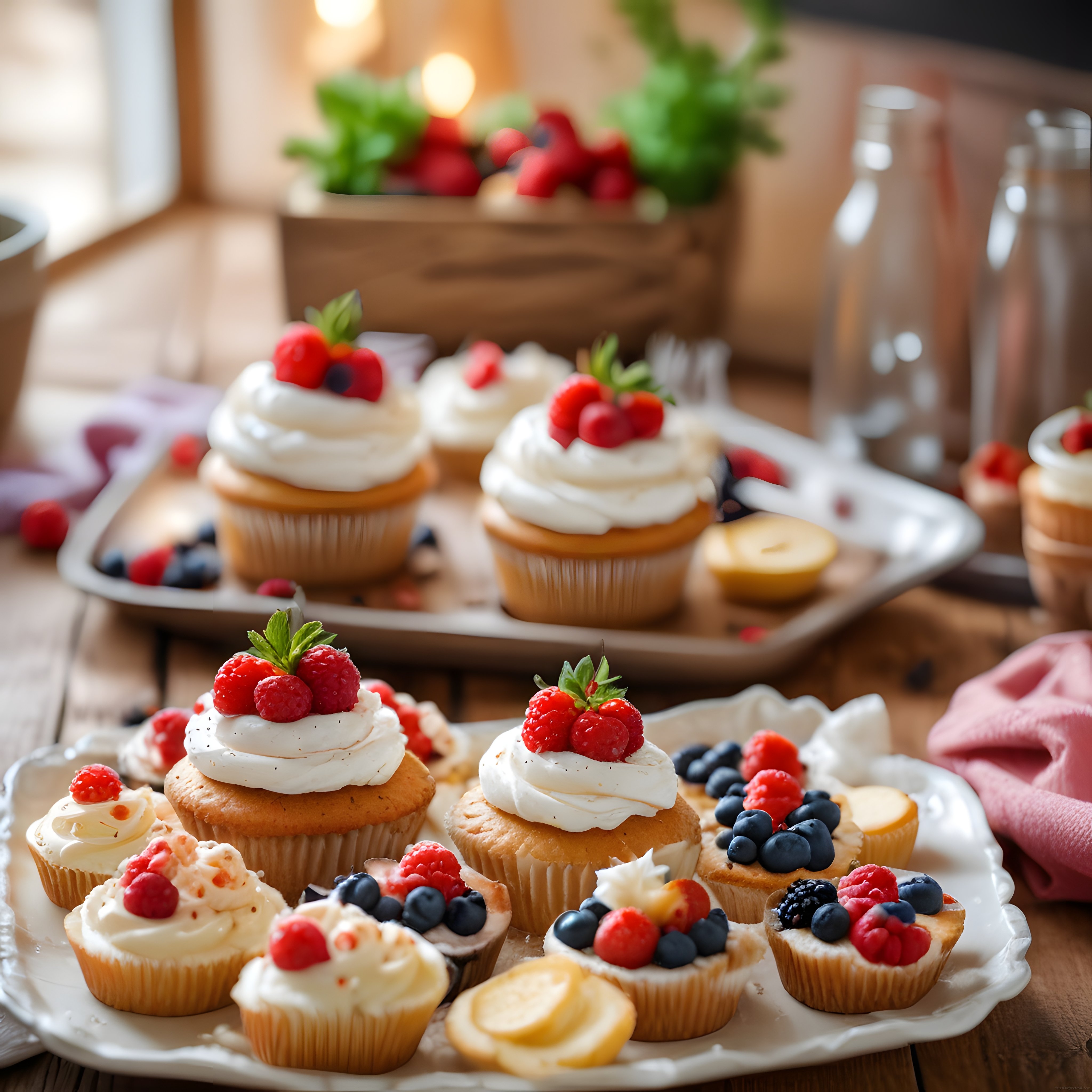 Orman Meyveli Cupcakeler: Krema ve Taze Ahududuyla Süslenmiş Ev Yapımı Tatlı