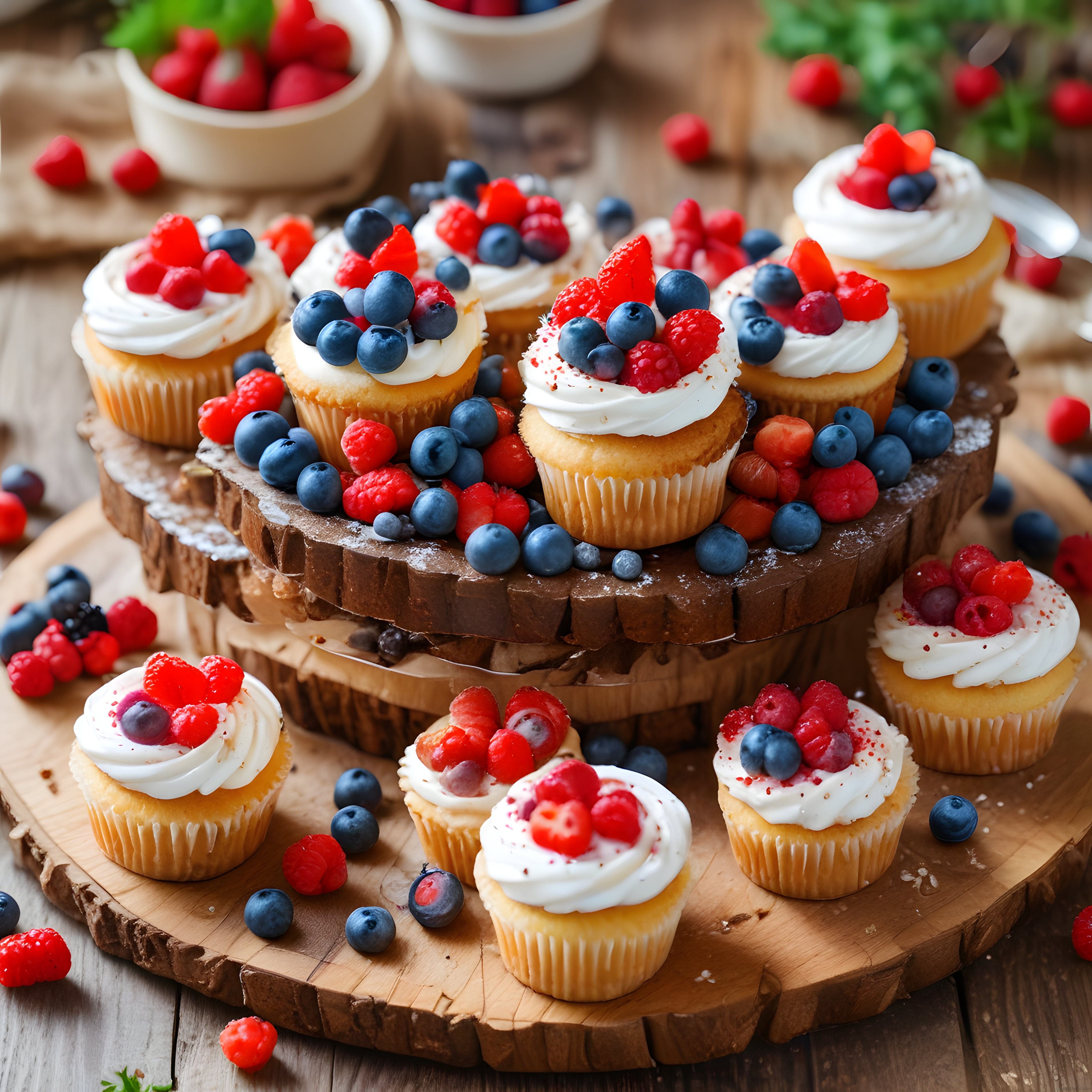Orman Meyveli Ev Yapımı Cupcake'ler: Taze Çilek Ahududu ve Krema