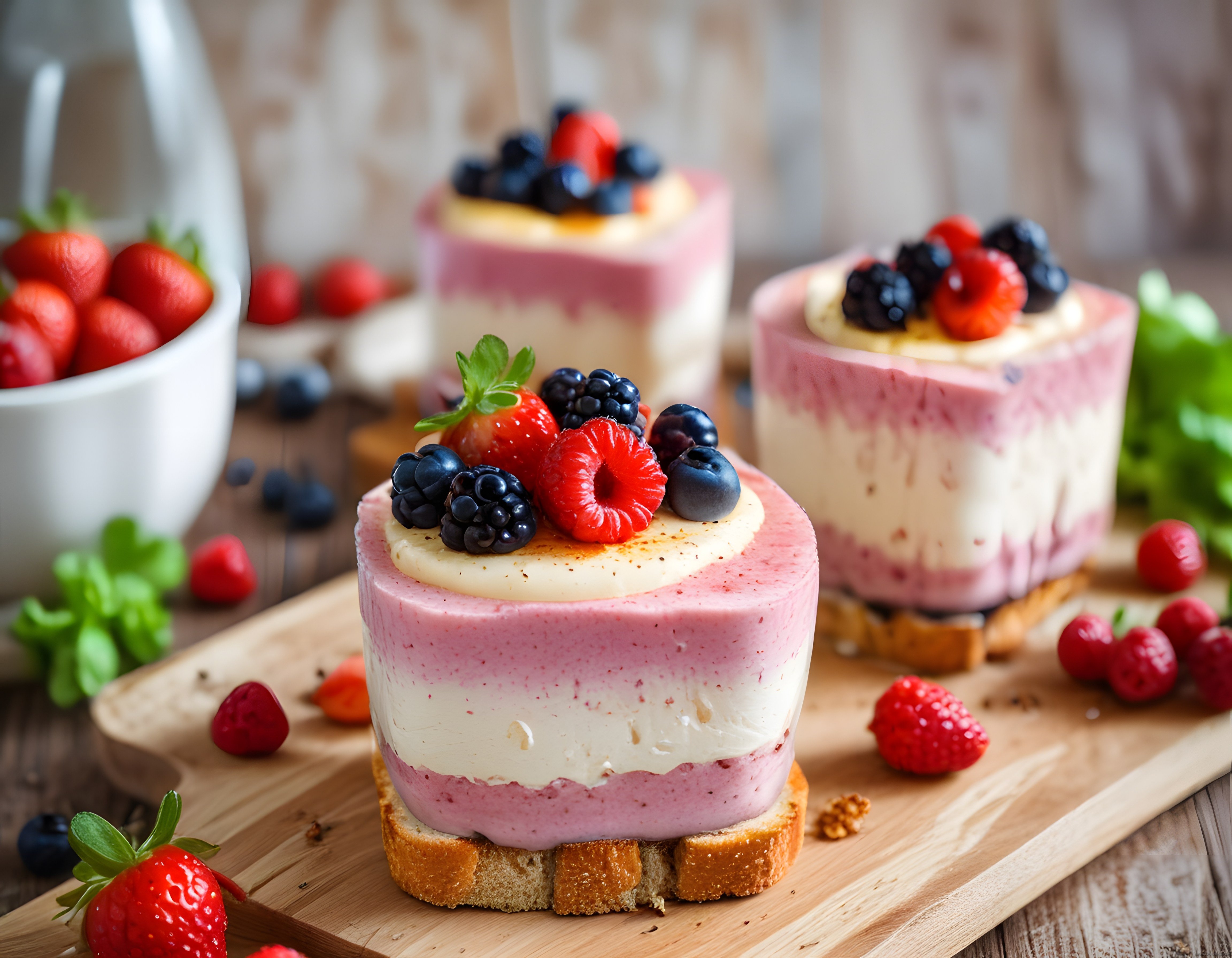 Orman Meyveli Mini Cheesecake Tarifi: Çilekli Böğürtlenli Katmanlı Tatlı