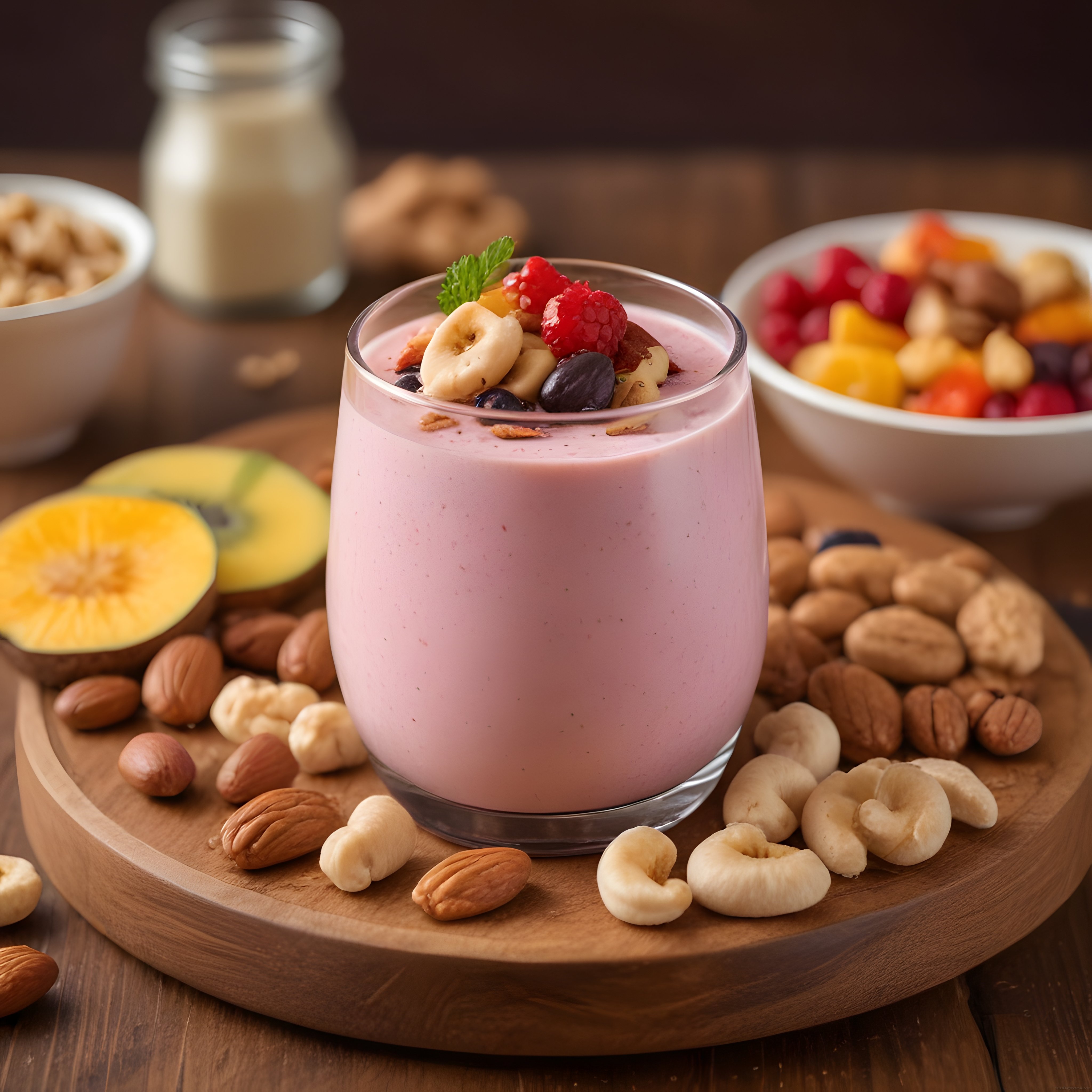 Orman Meyveli Smoothie ve Kuru Yemişlerle Sağlıklı Kahvaltı Sunumu