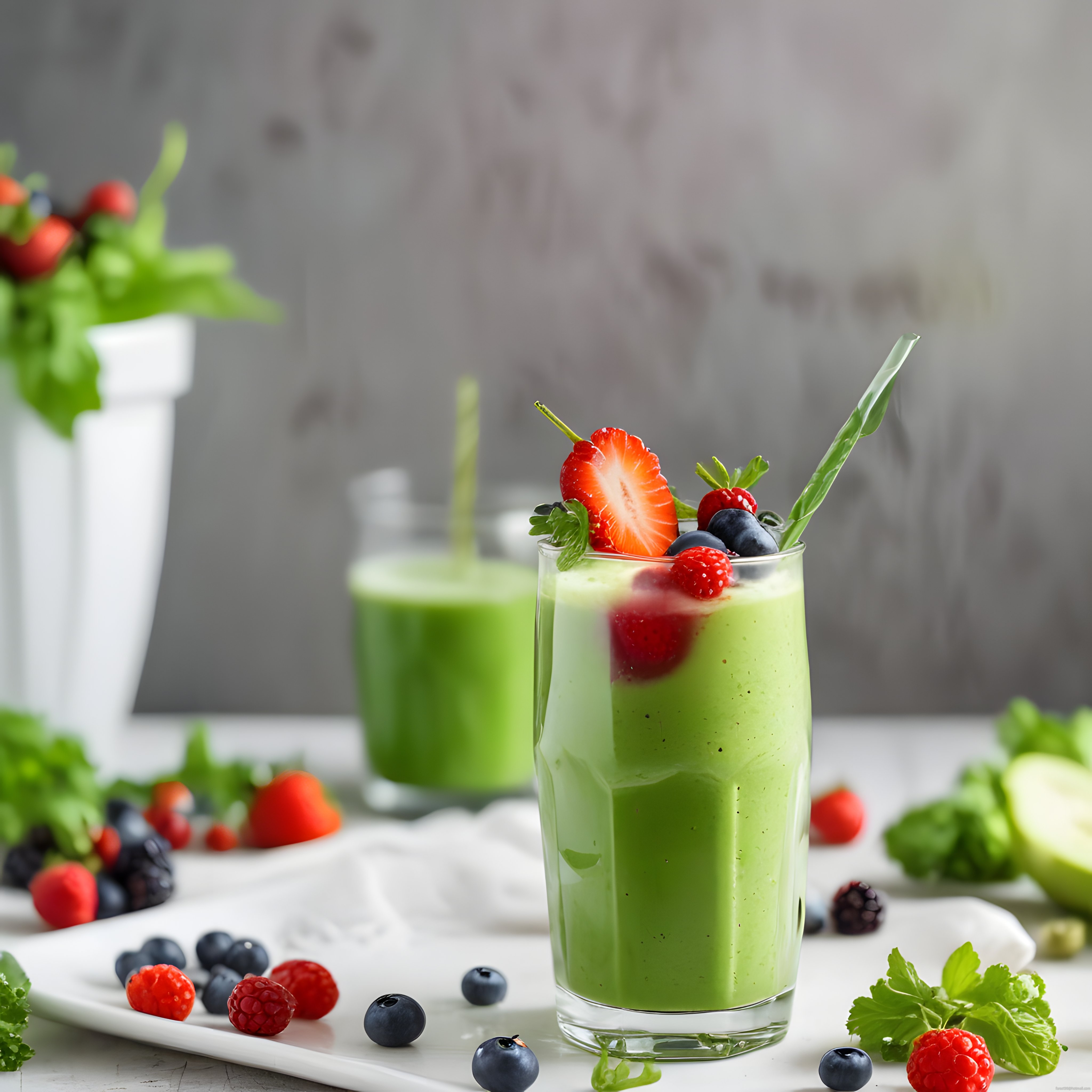 Orman Meyveli Taze Yeşil Smoothie ile Sağlıklı ve Lezzetli Kahvaltı Sunumu