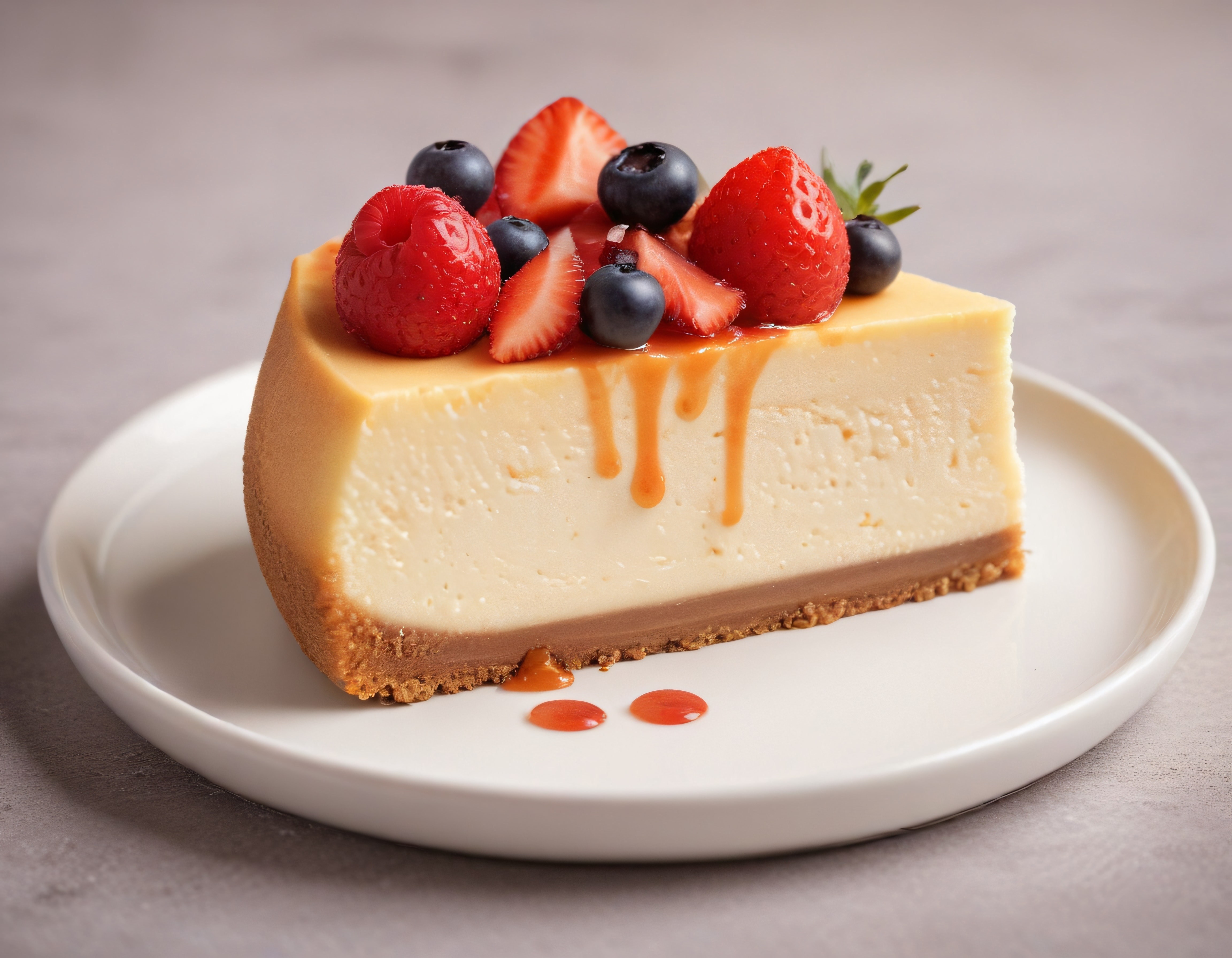 Orman Meyveli ve Karamel Soslu Cheesecake Dilimi Stüdyo Çekimi