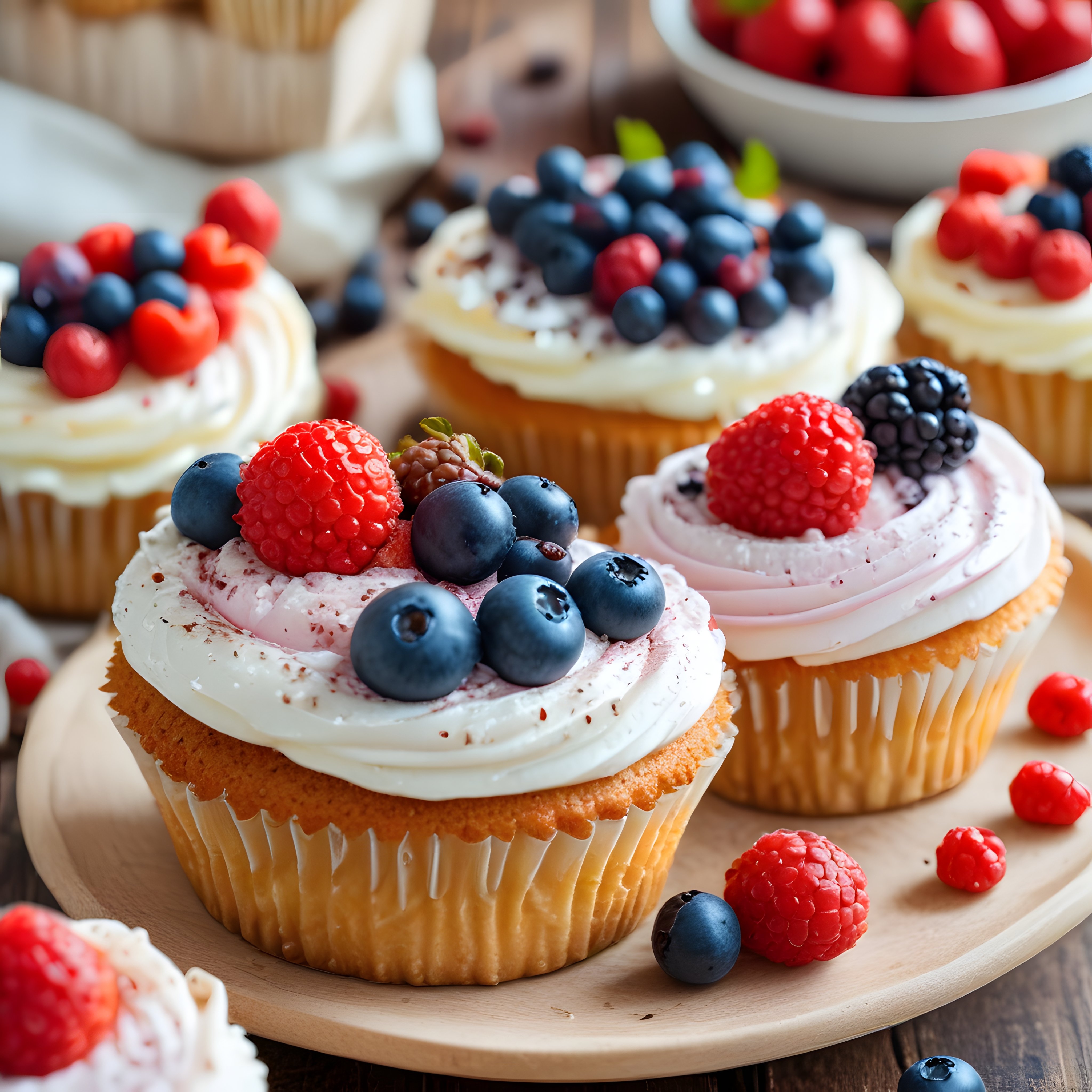 Orman Meyveli ve Krema Süslemeli Cupcakelerle Şık Tatlı Sunumu