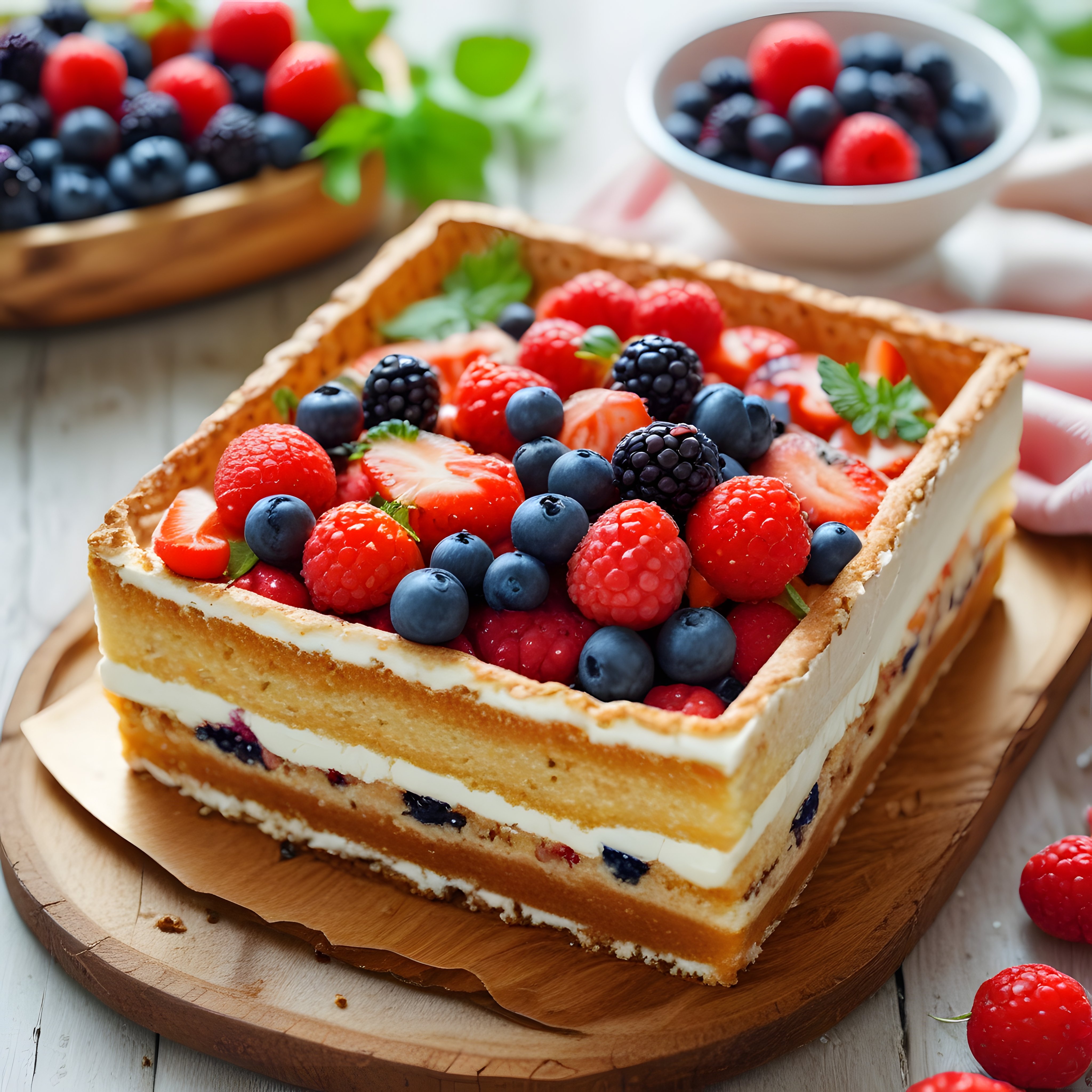 Orman Meyveli ve Kremalı Katmanlı Tart: Yaban Mersini Böğürtlenli Pasta