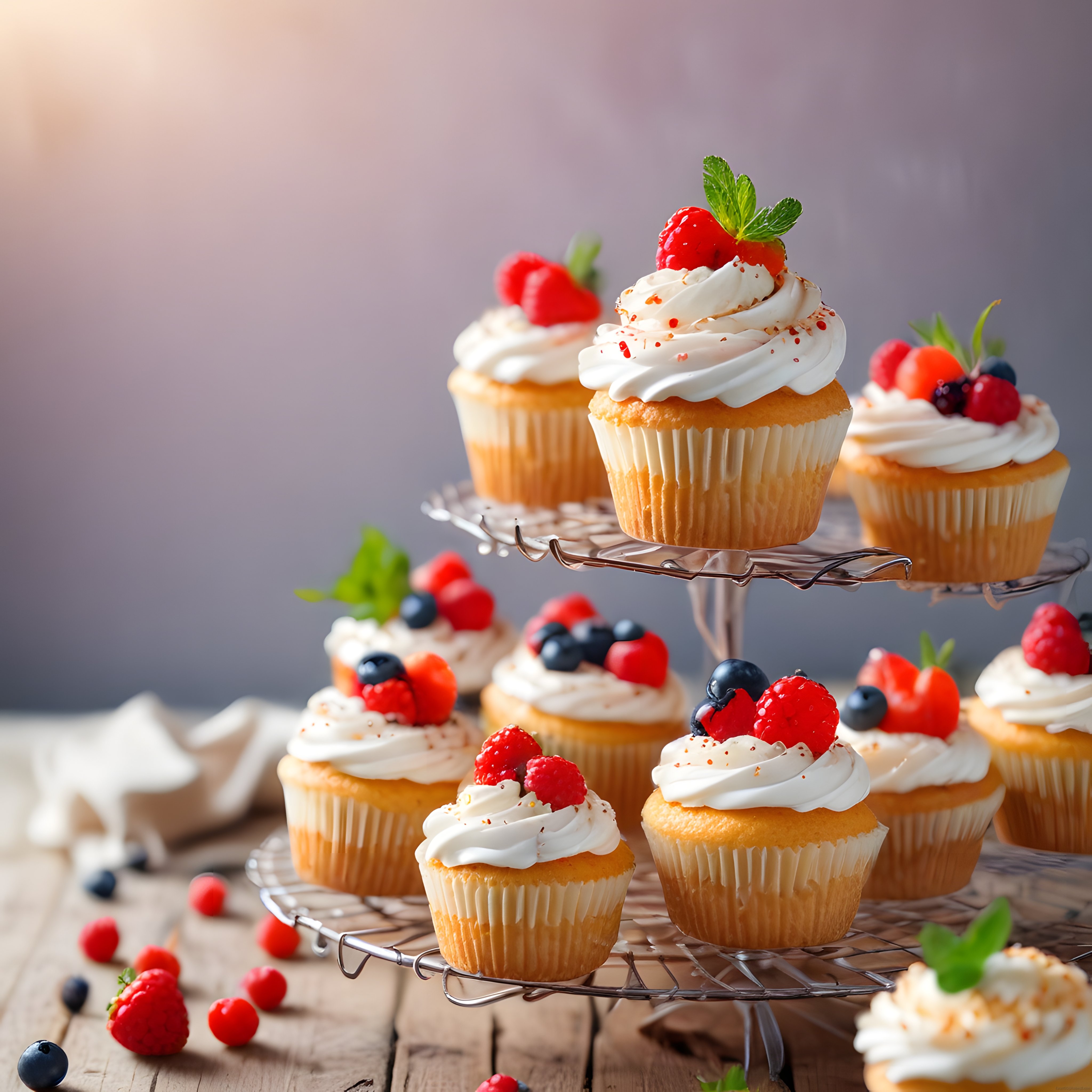 Orman Meyveli ve Taze Naneli Cupcake'ler: İki Katmanlı Şık Sunum ve Tatlı Keyfi
