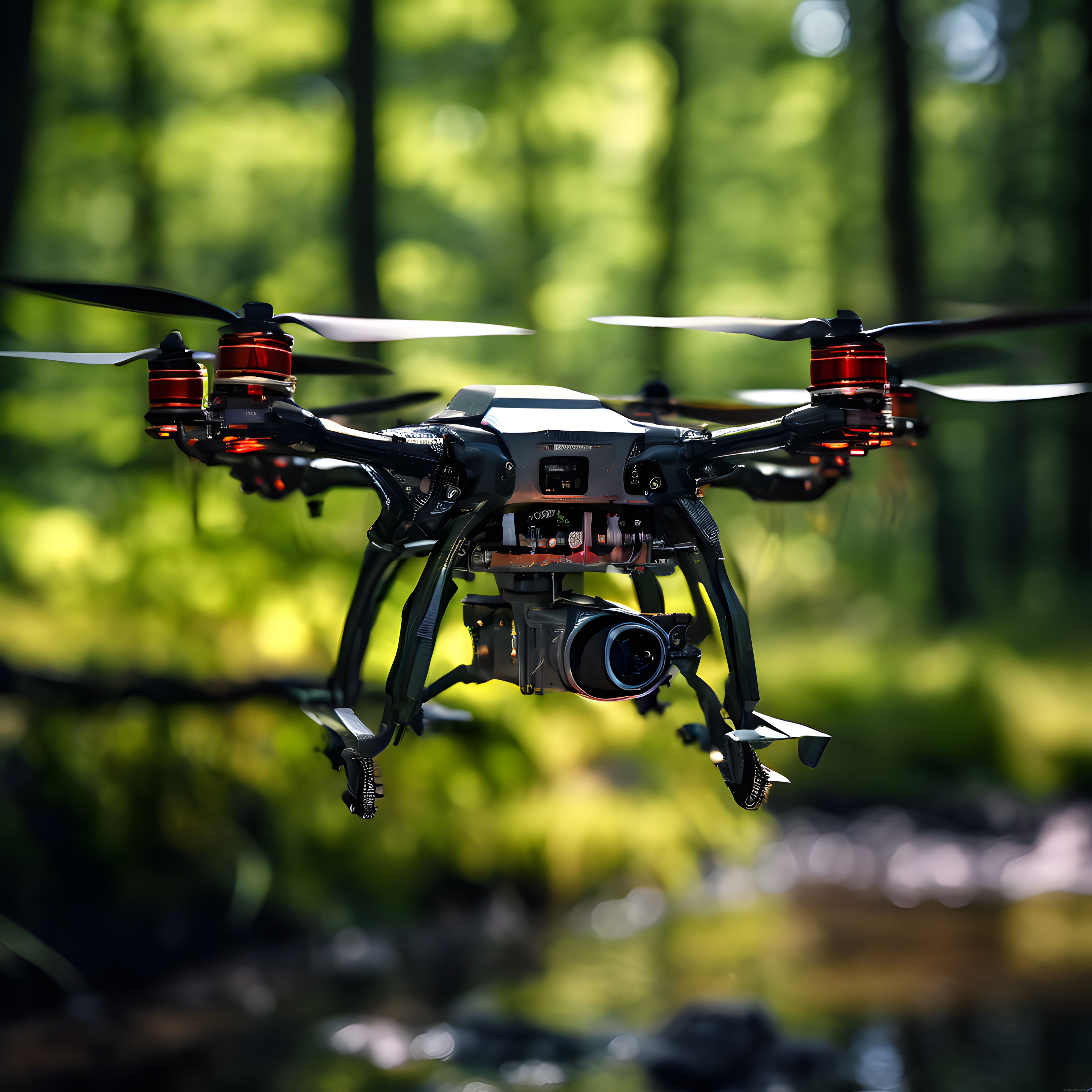 Orman ve Nehir Üzerinde Uçan Profesyonel Kamera Drone ile Havadan Görüntüleme