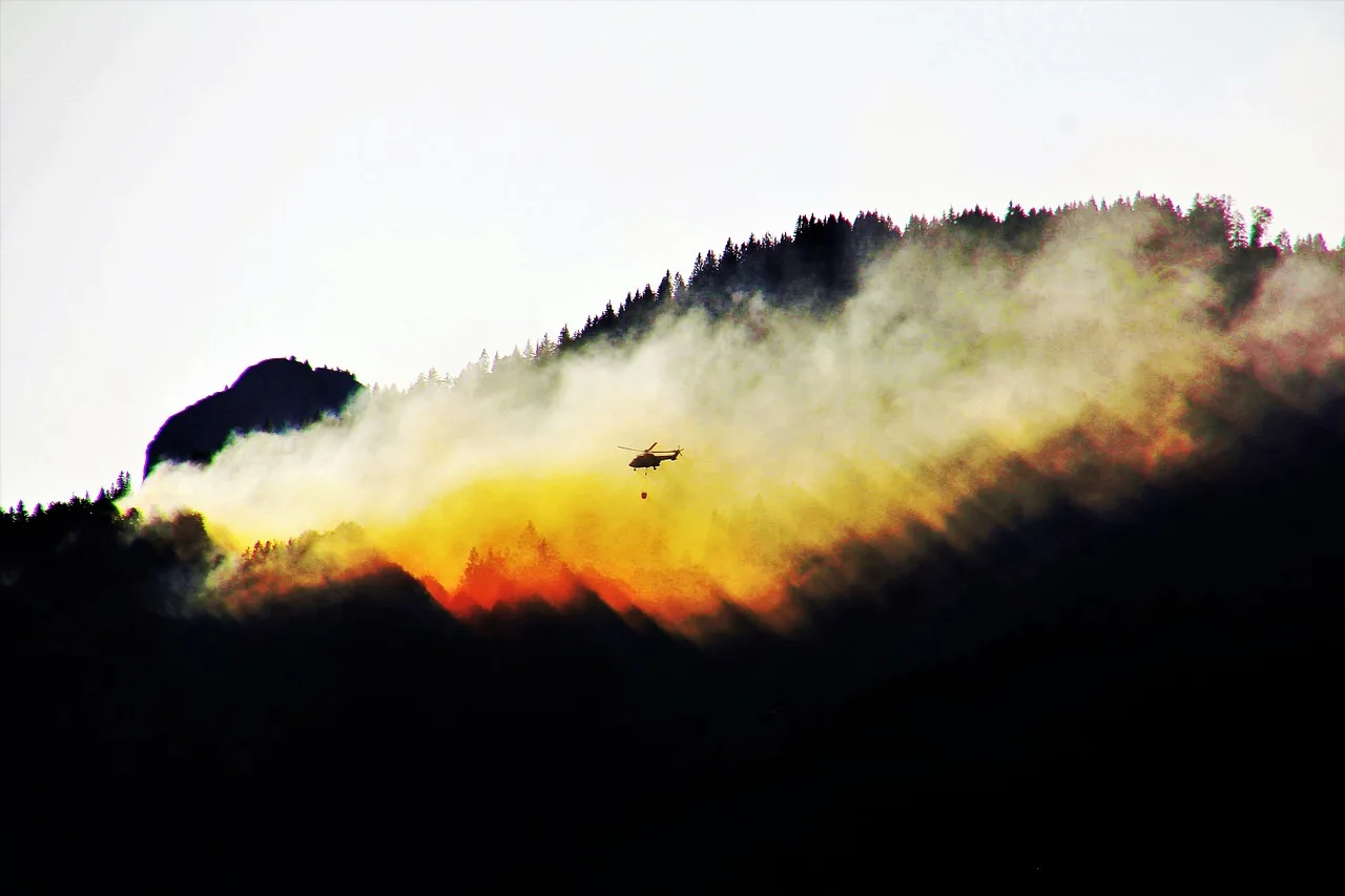 Orman yangını - helikopter müdahale anı
