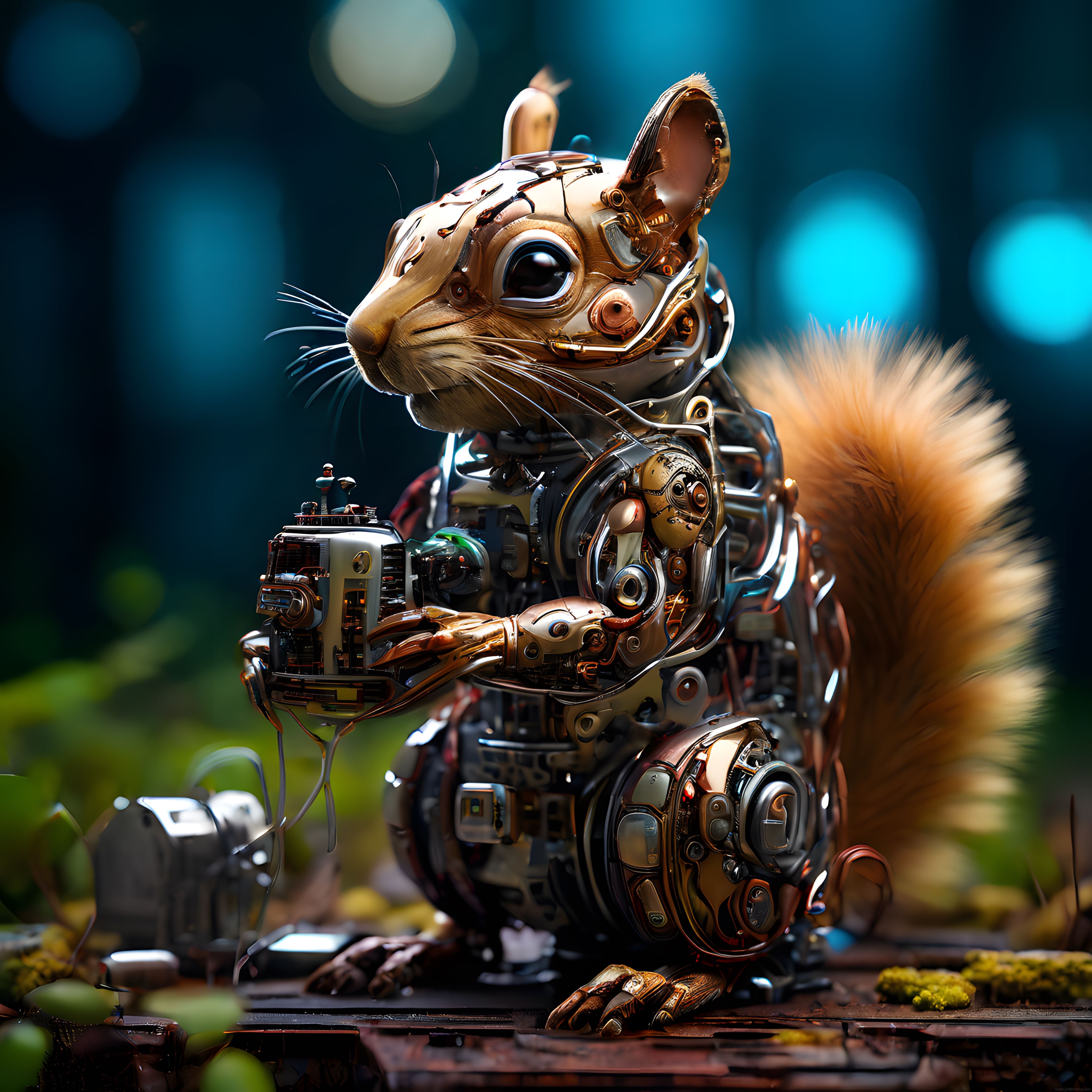 ormanın büyüleyici mekanik sincabı steampunk tarzı dijital sanat eseri