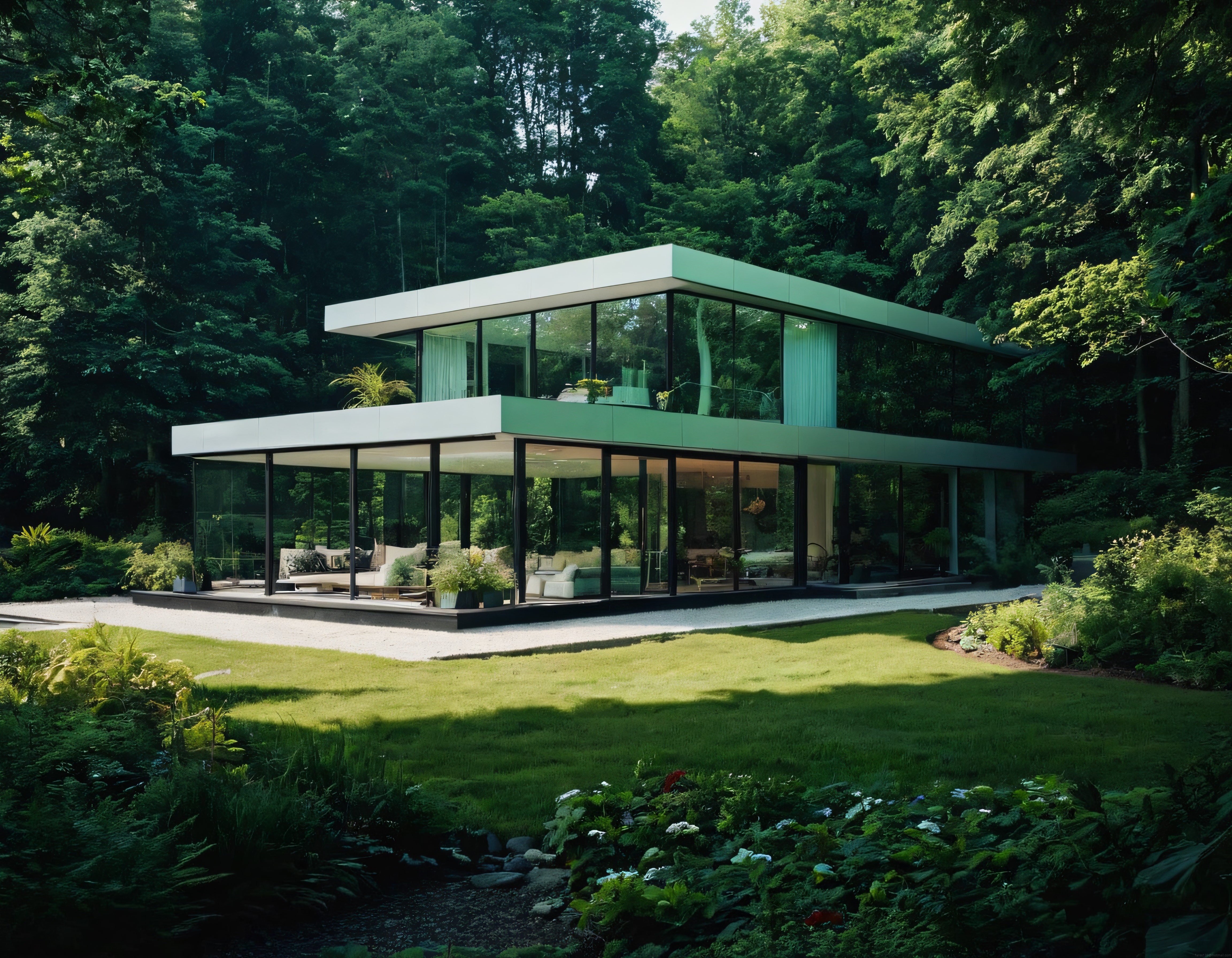 Ormanın İçinde Cam Duvarlarıyla Doğayla Bütünleşen Modern Mimari Villa
