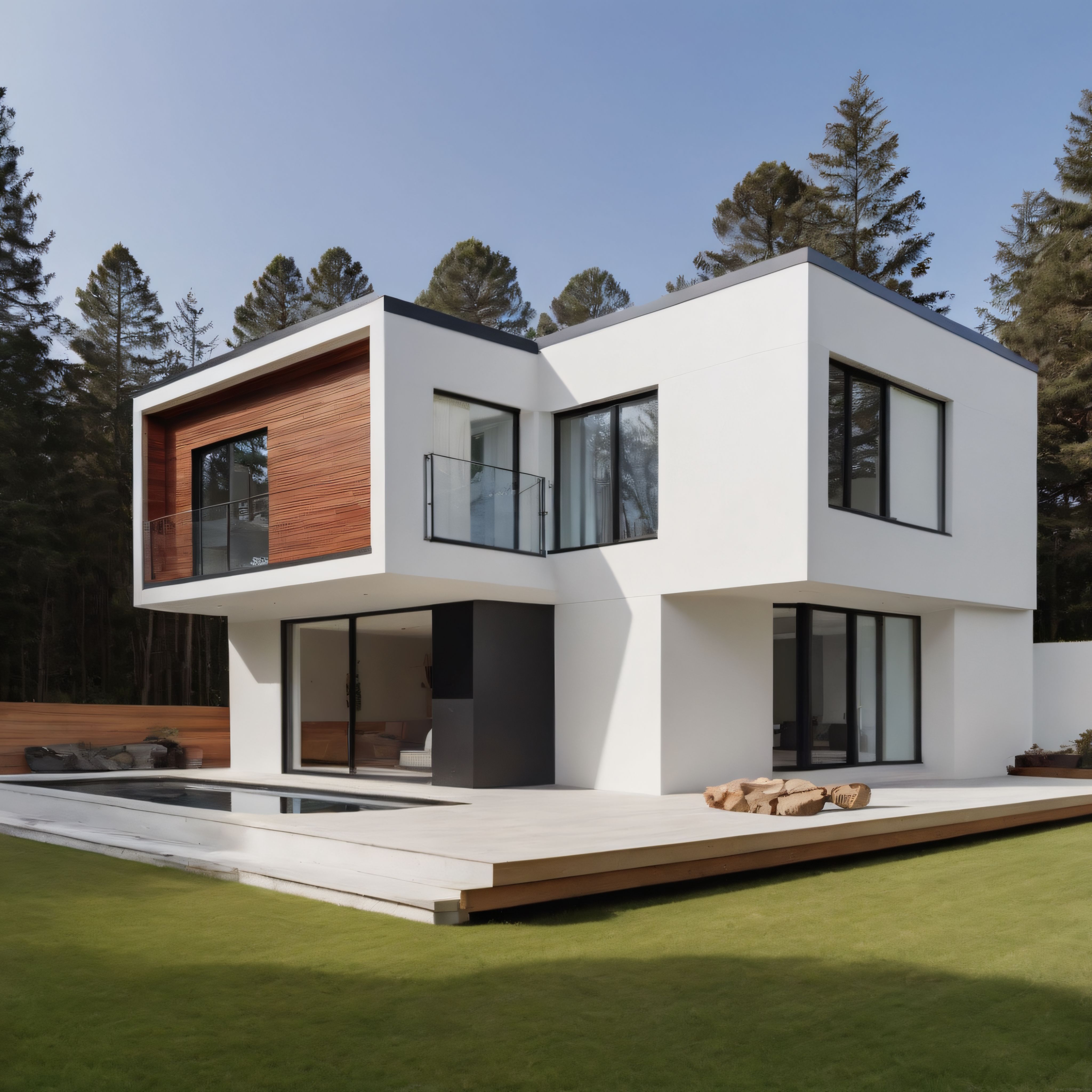 Ormanın İçinde Cam ve Ahşap Detaylı Minimalist Çağdaş Villa Tasarımı