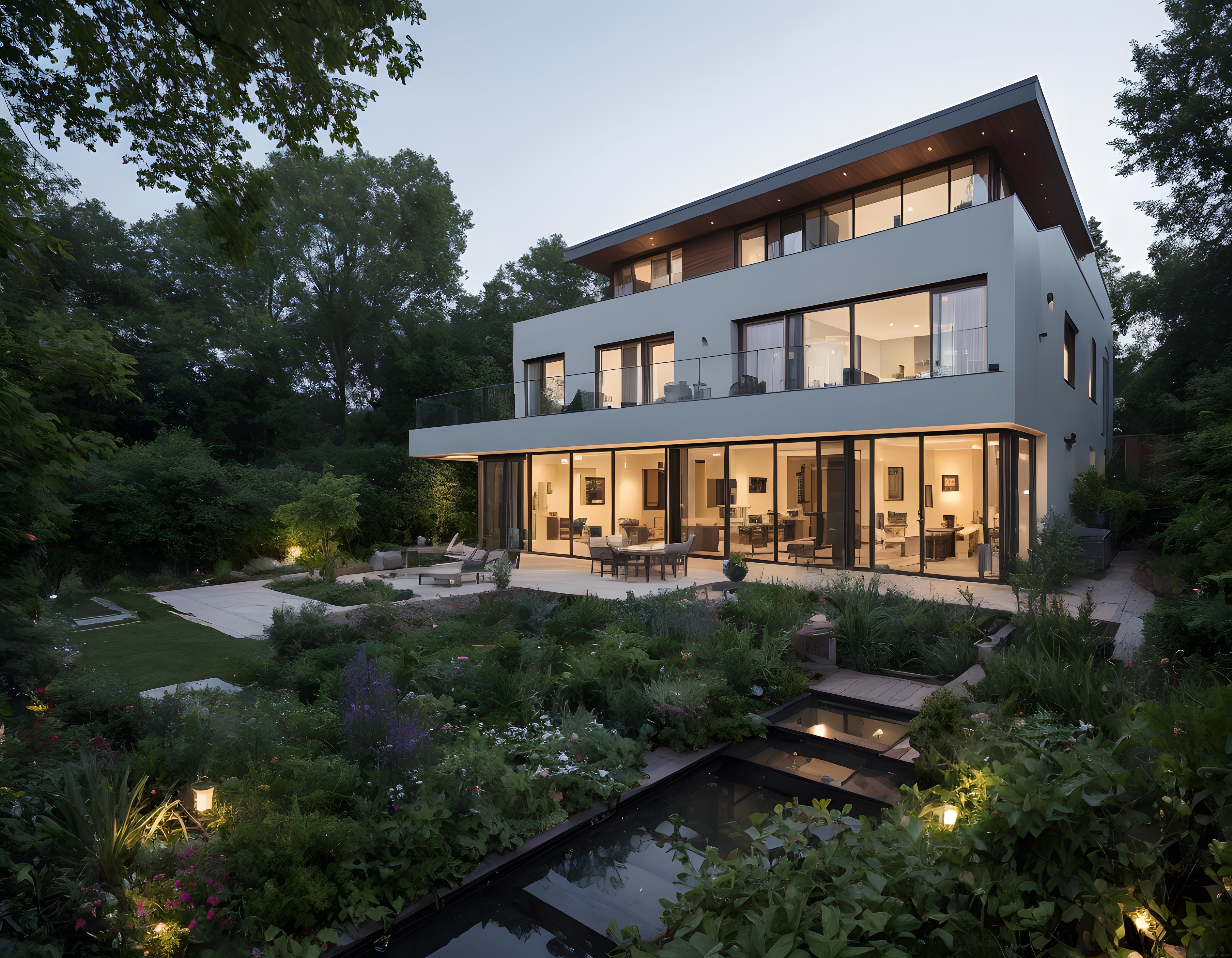 Ormanın İçinde Gizli Modern Villa ve Büyüleyici Akşam Atmosferi