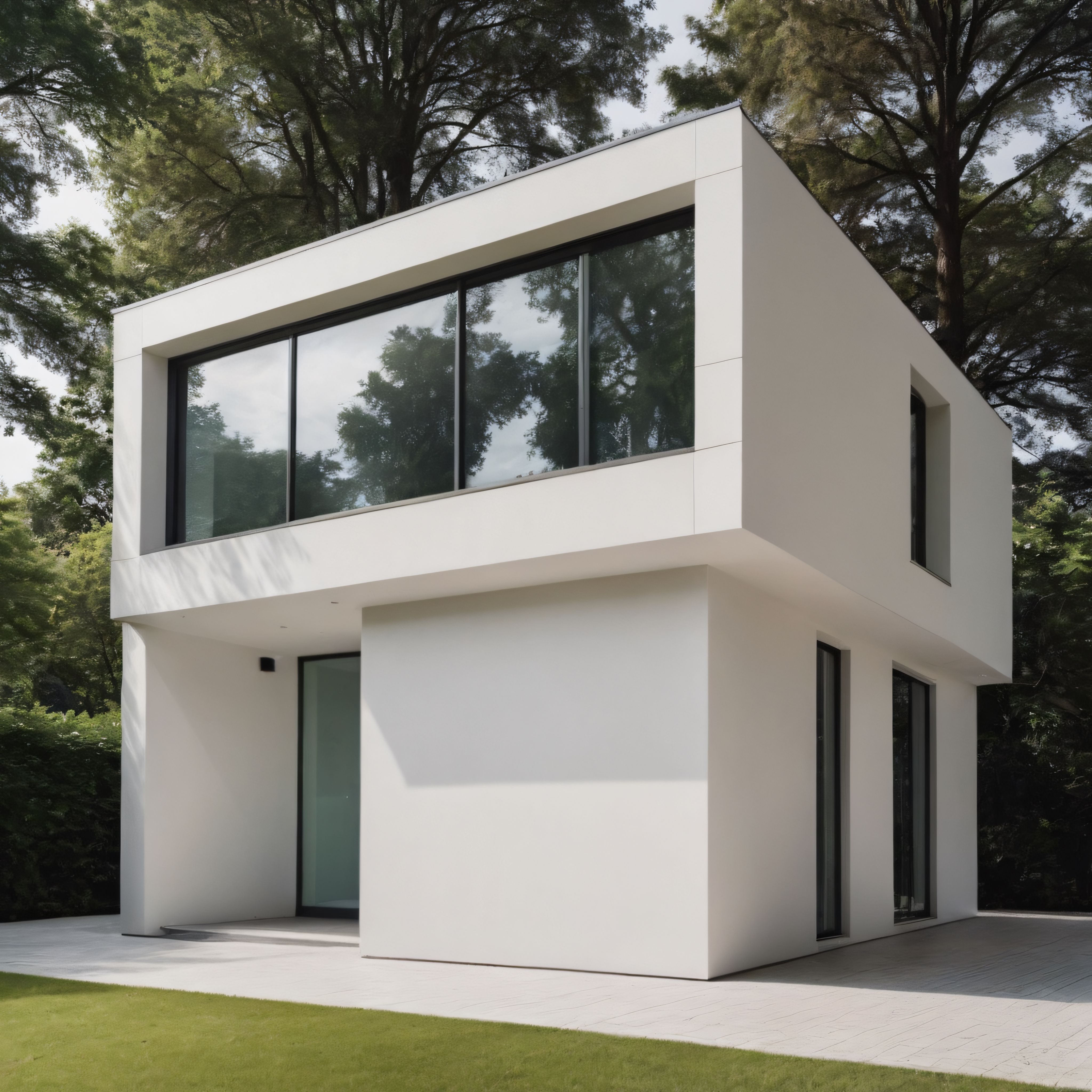Ormanın İçinde Minimalist Beyaz Ev ve Modern Mimari Detaylar