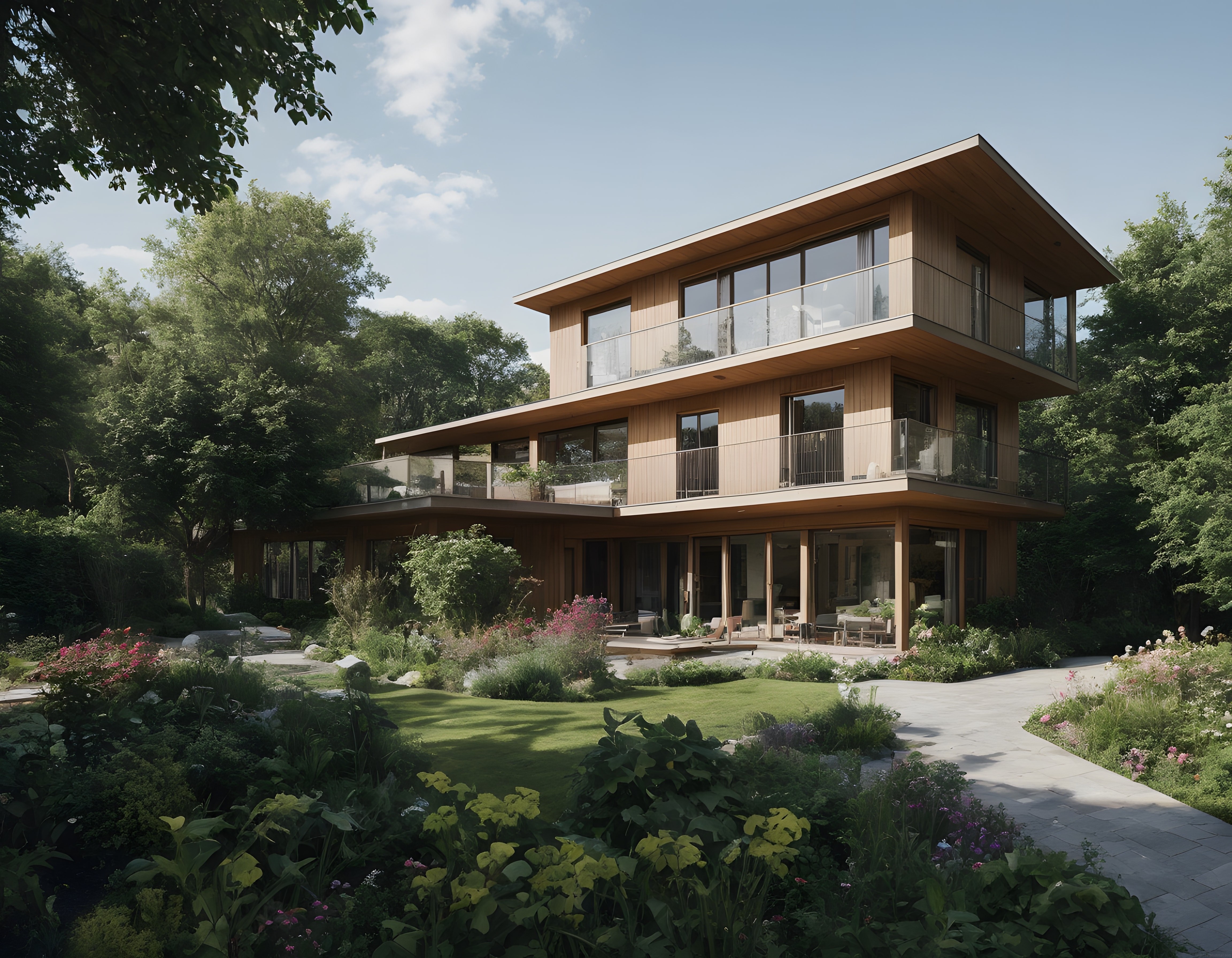 Ormanın İçinde Modern Ahşap Kaplamalı Lüks Villa ve Peyzaj Tasarımı