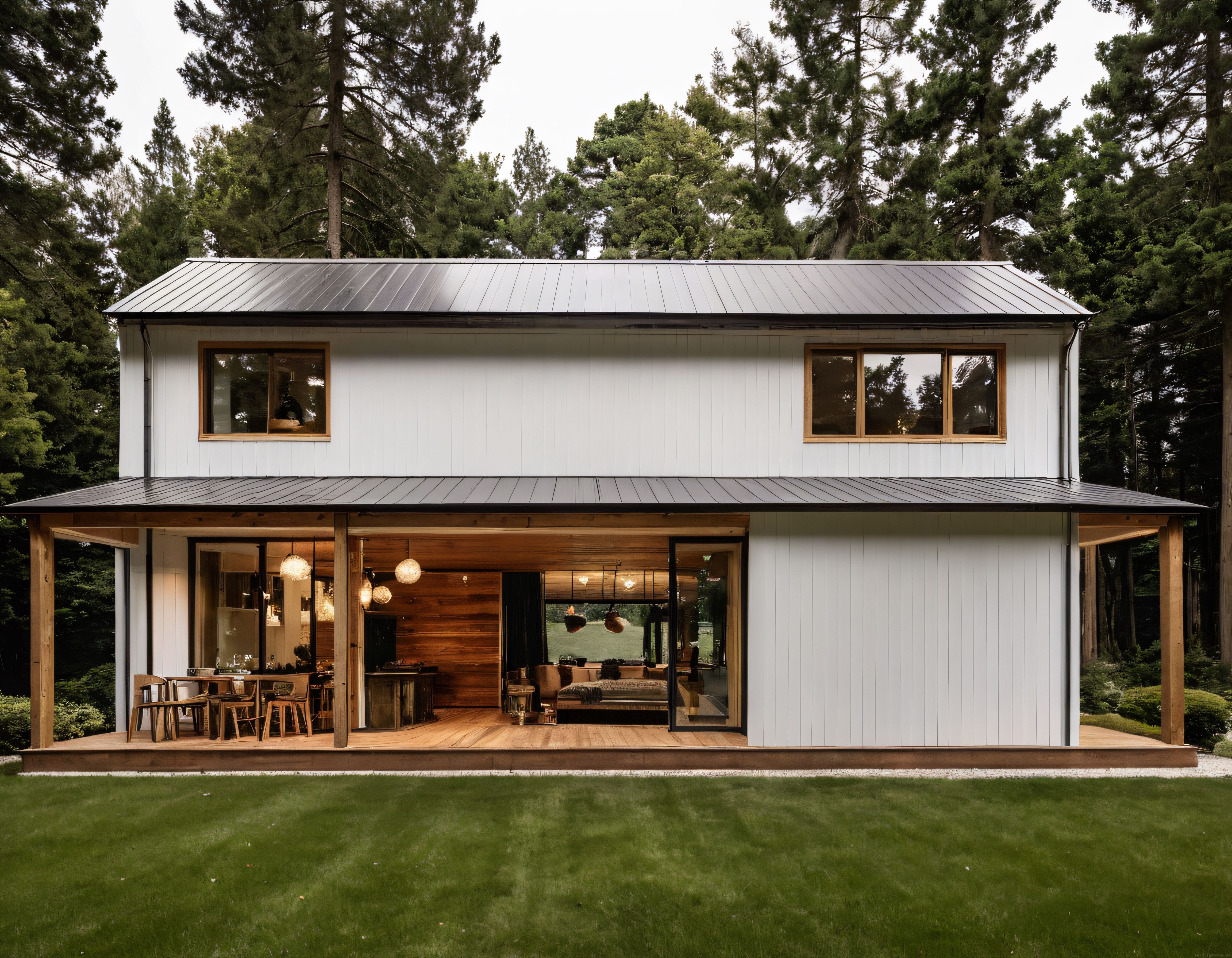 Ormanın İçinde Saklı Modern Bir Sığınak: Minimalist Çelik Çatılı Ev